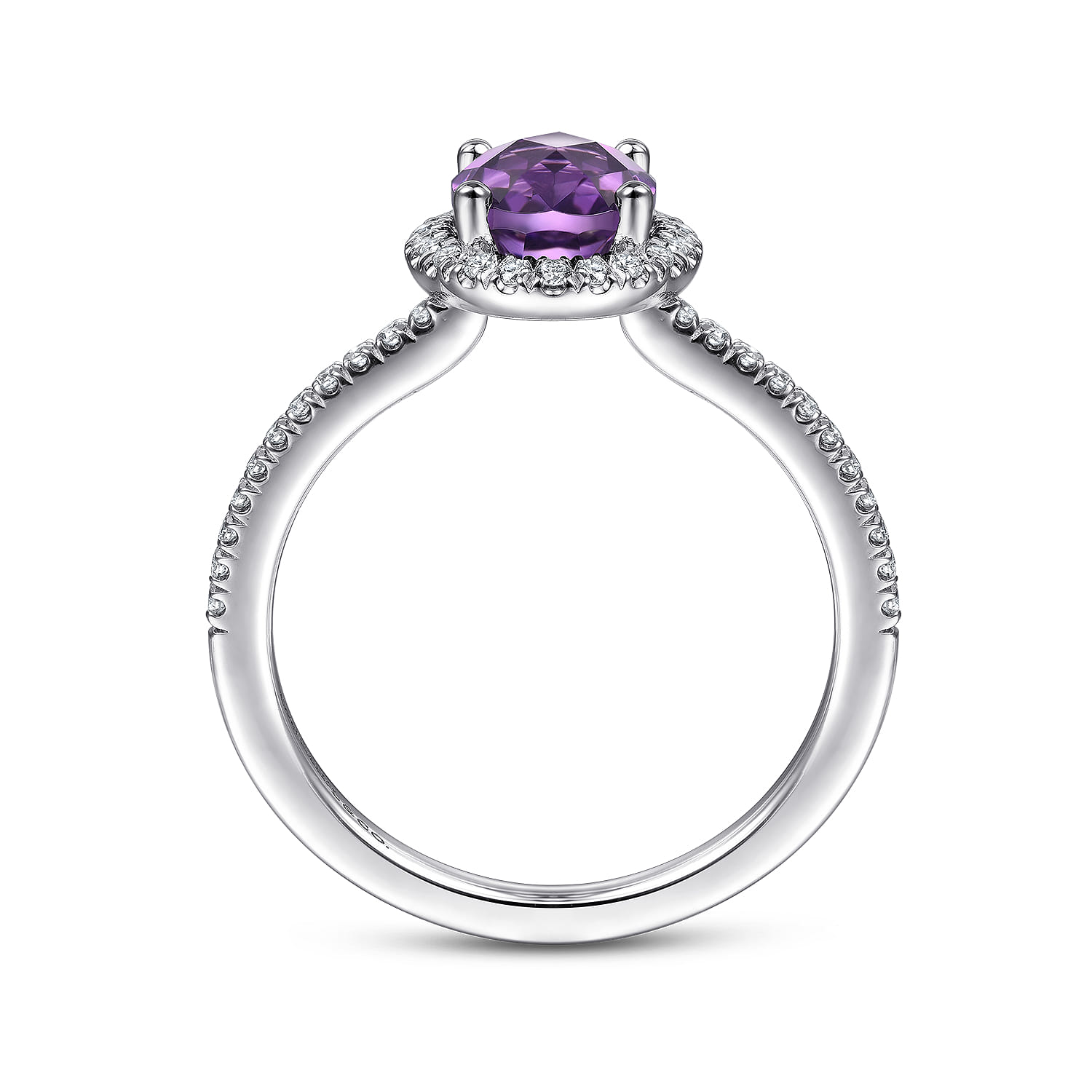 Oval Amethyst and Diamond Halo Ring in 14K White Gold, photograph 2