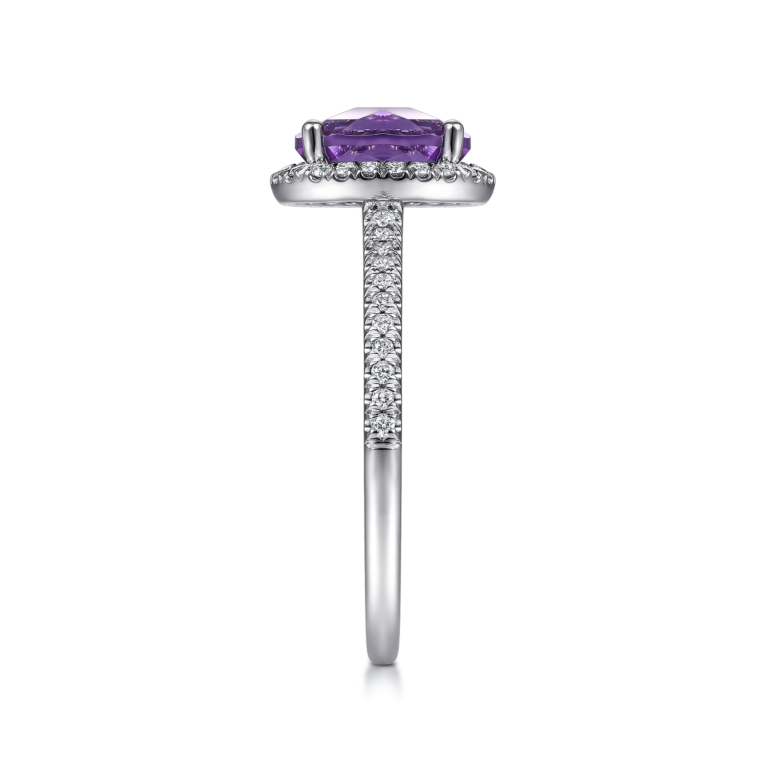 Oval Amethyst and Diamond Halo Ring in 14K White Gold, photograph 4