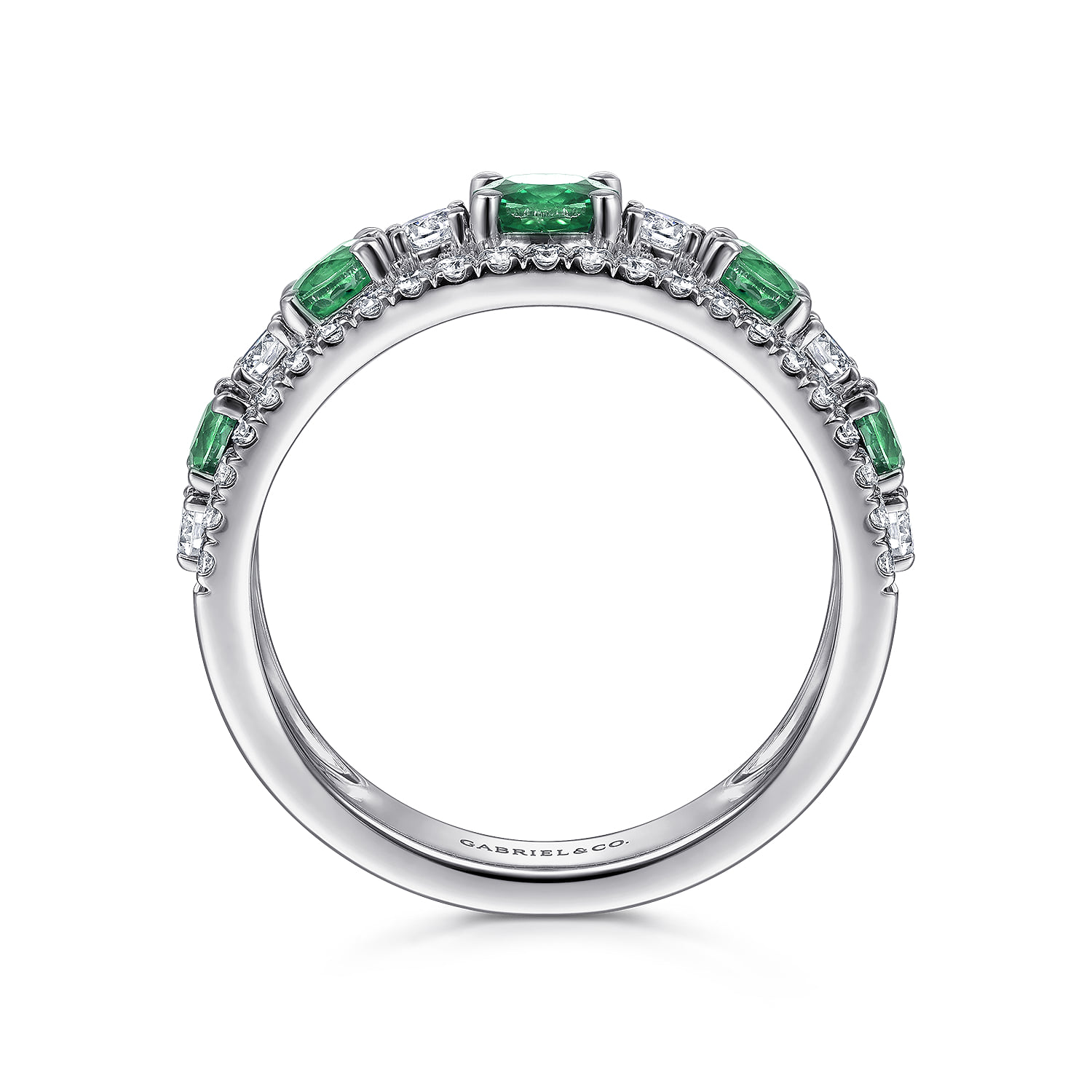 Diamond and Emerald Ladies Ring in 14K White Gold, photograph 2