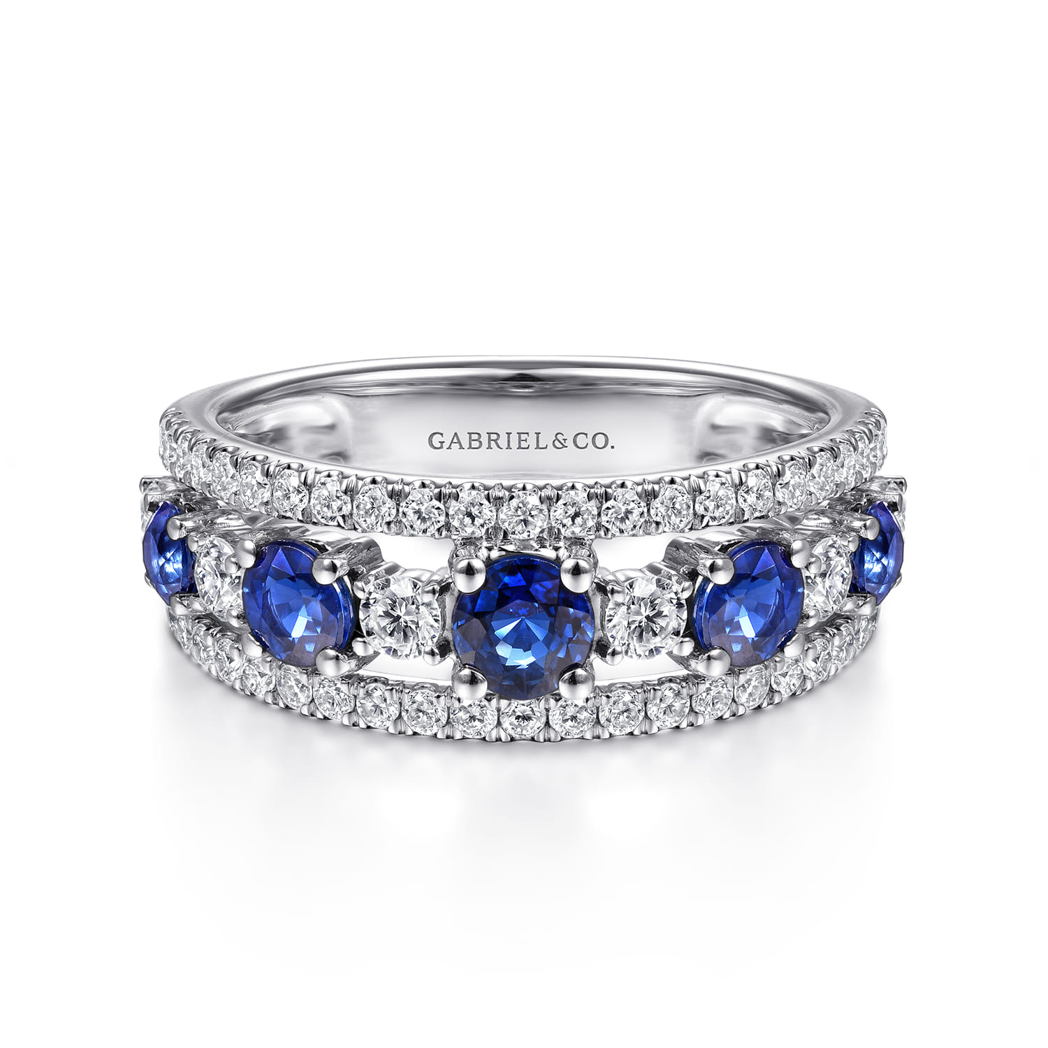 Round Sapphire and Diamond Ring in 14K White Gold