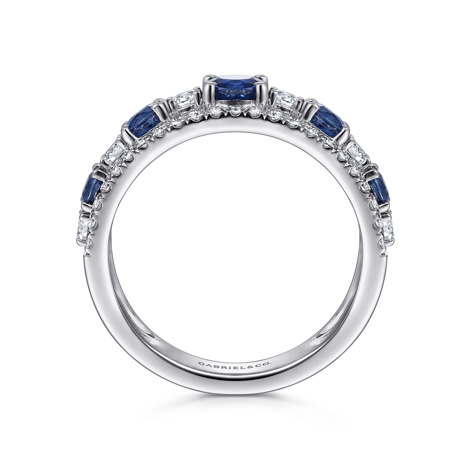 Round Sapphire and Diamond Ring in 14K White Gold, photograph 2
