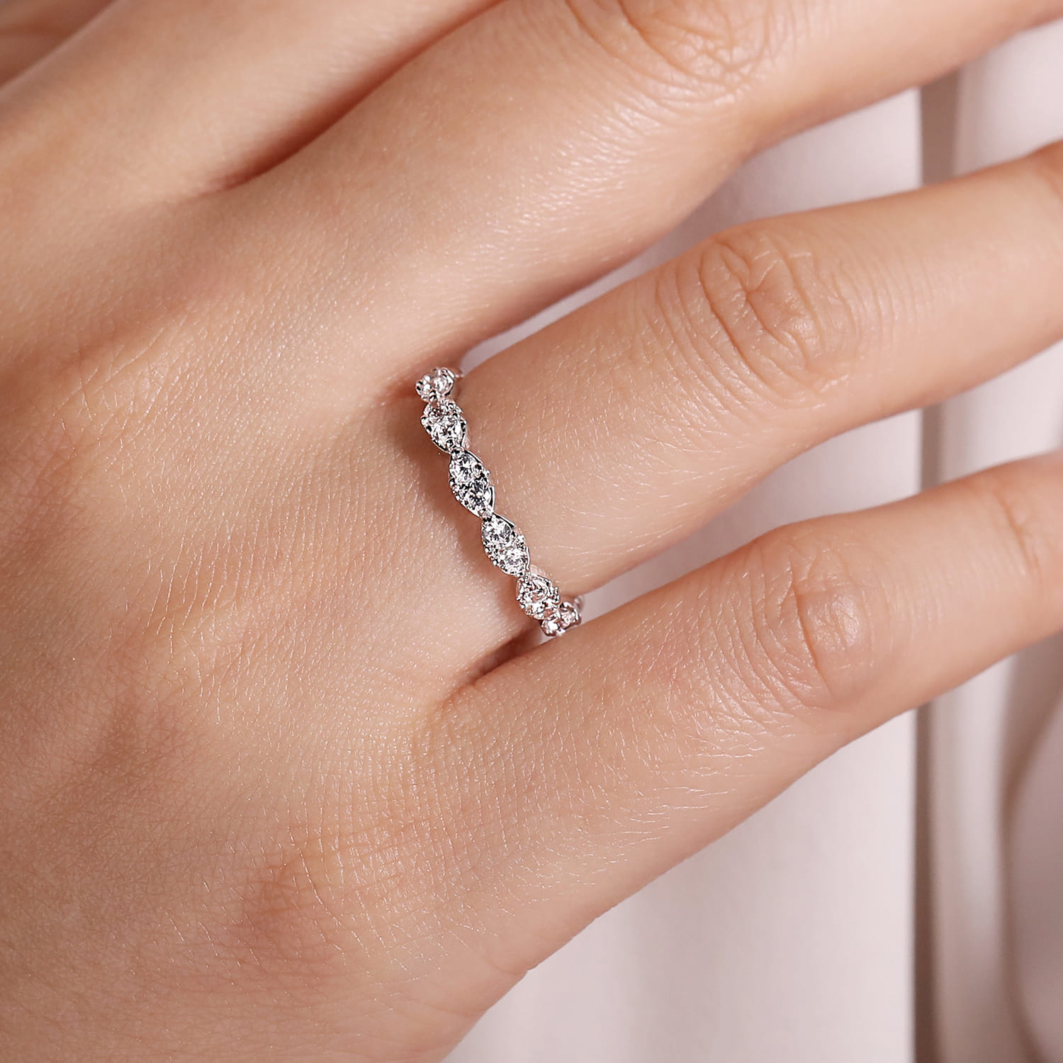 Diamond Cluster Stackable Ring in 14K White Gold, photograph 5