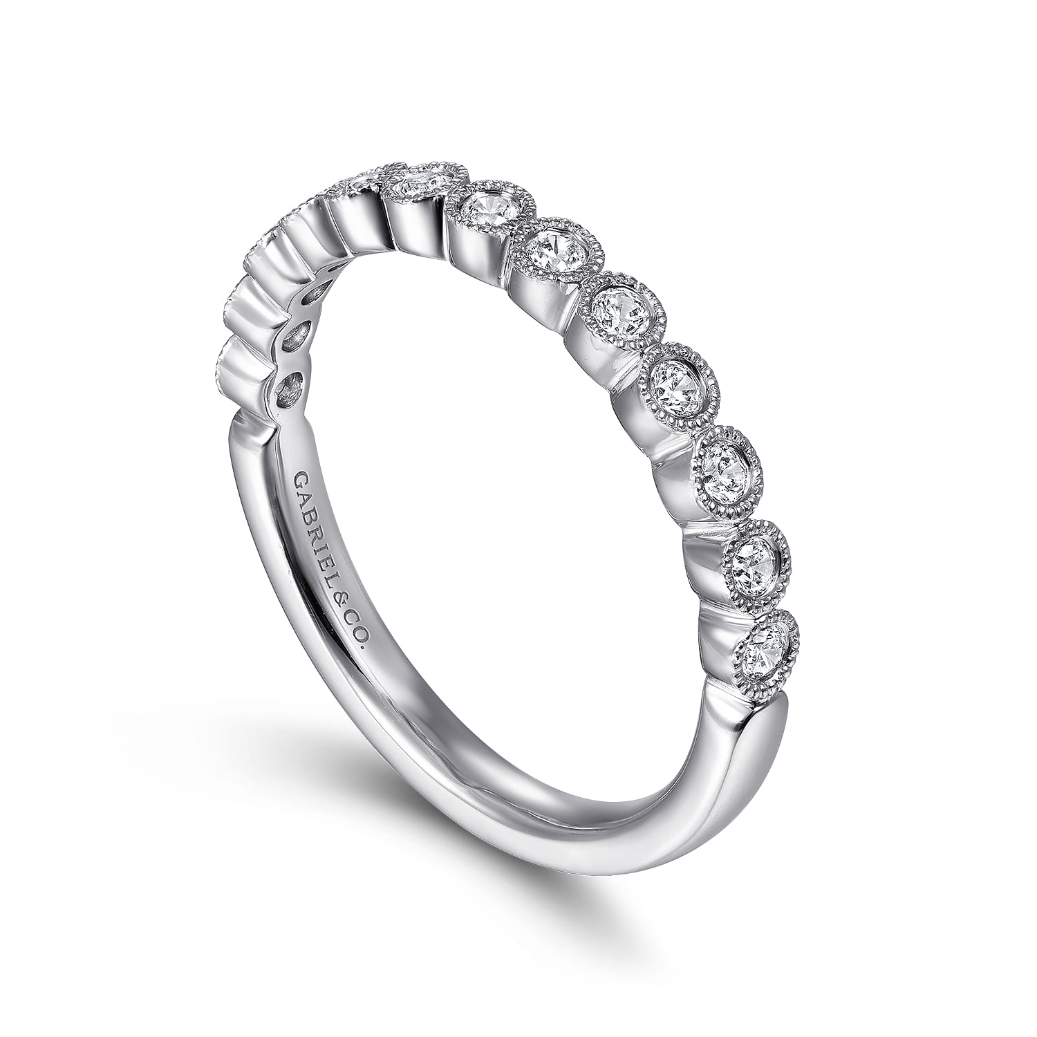 Bezel Set Diamond Stackable Ring in 14K White Gold, photograph 3