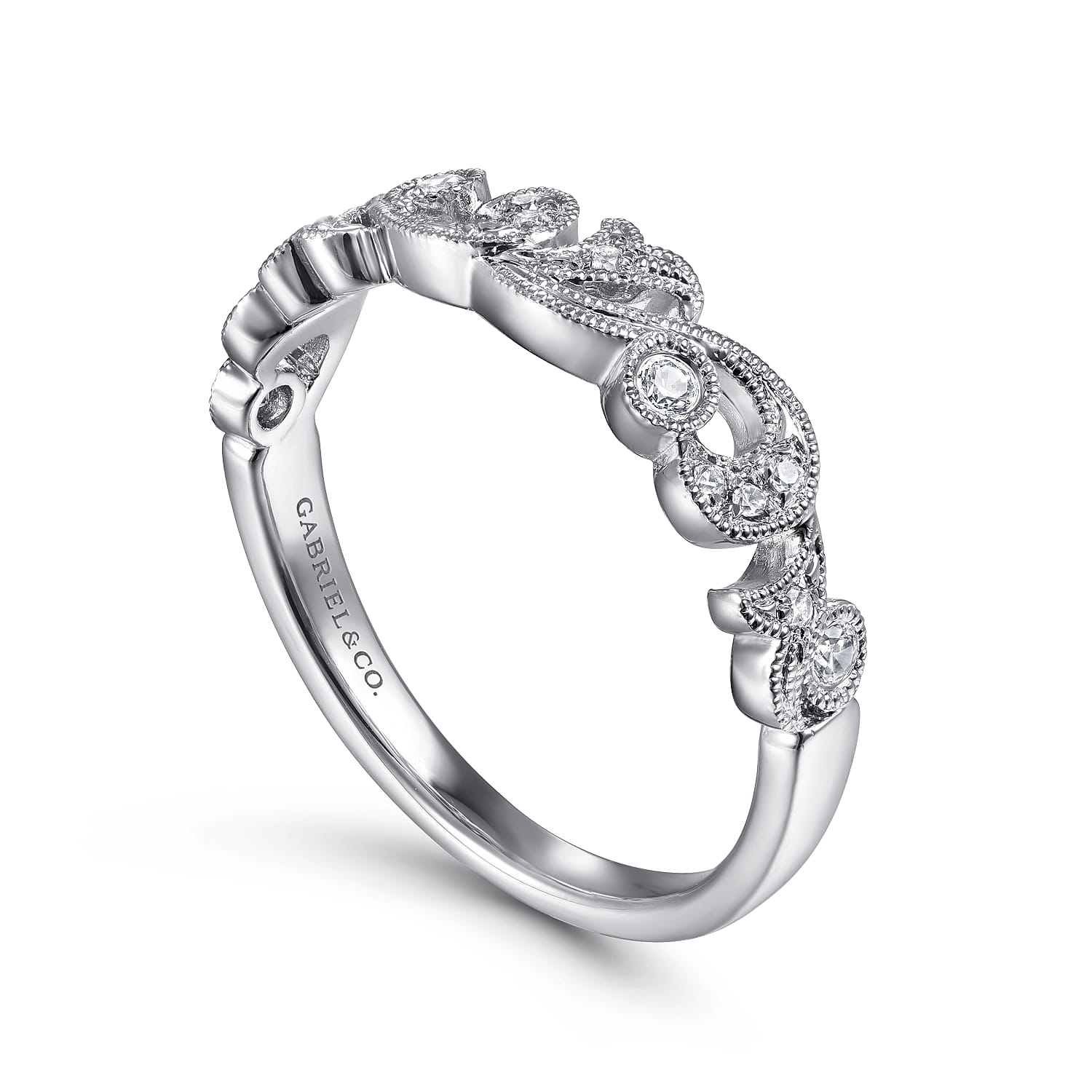 Floral Diamond Stackable Ring in 14K White Gold, photograph 3