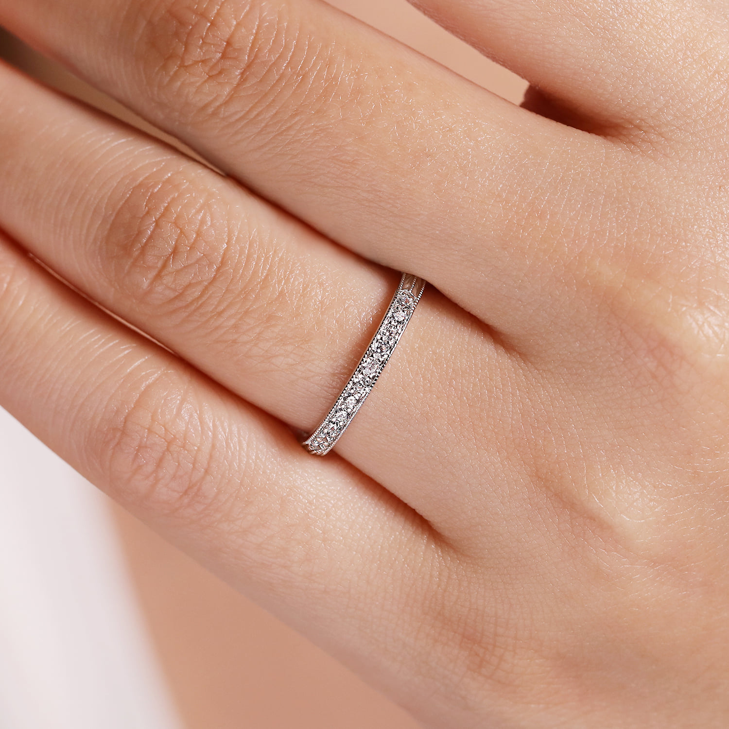 Diamond Pave Band RIng in 14K White Gold, photograph 5