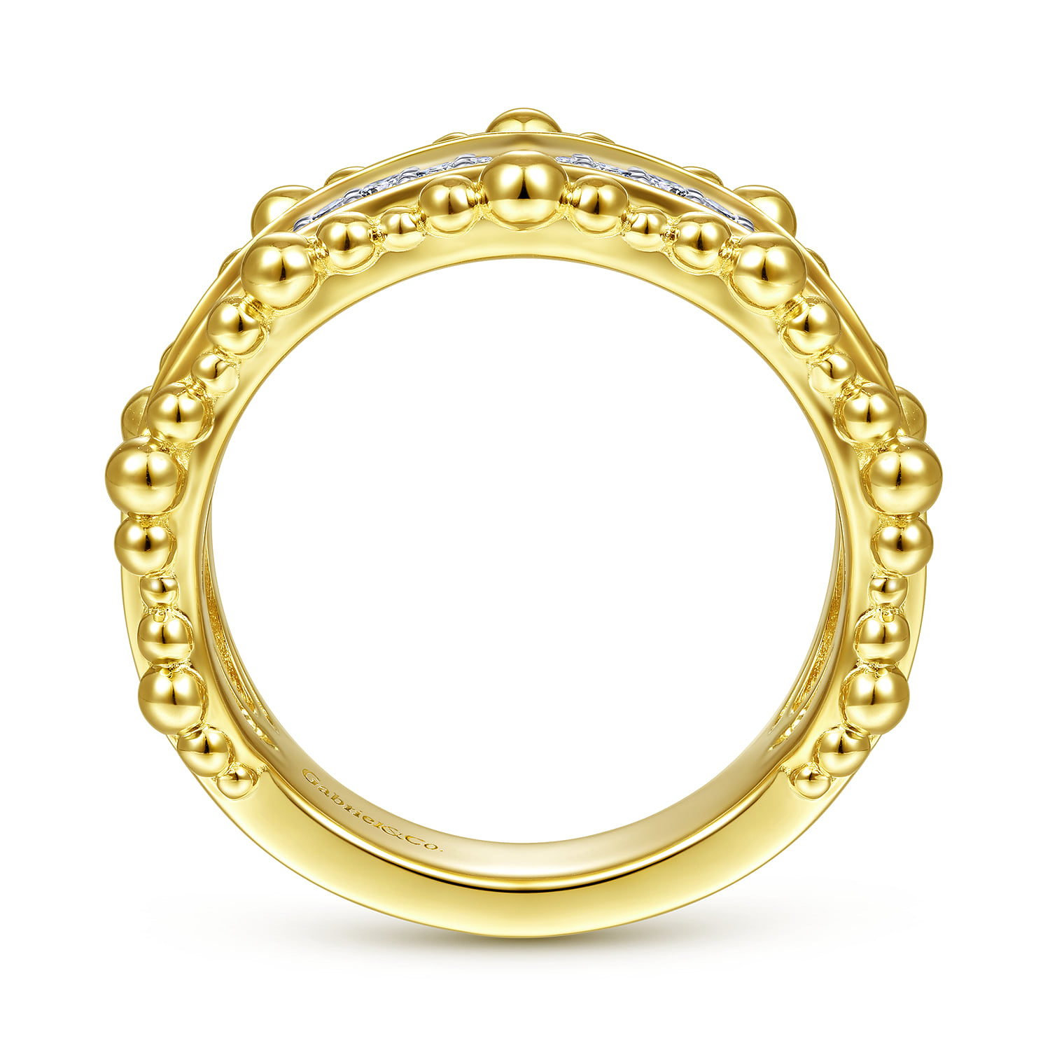 Diamond Pave Center Ring with Bujukan Bead Border in 14K Yellow Gold, photograph 2