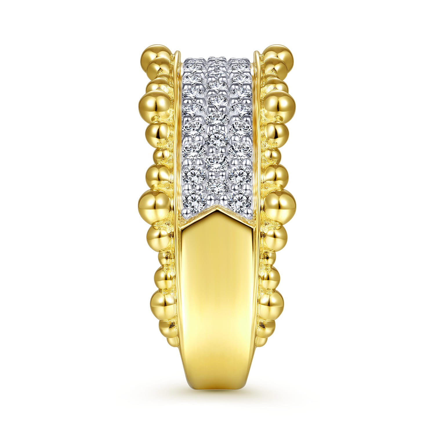 Diamond Pave Center Ring with Bujukan Bead Border in 14K Yellow Gold, photograph 4