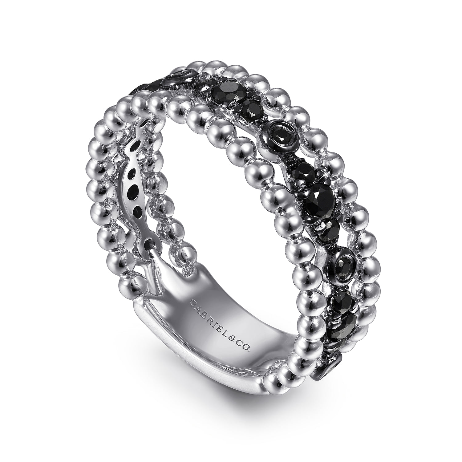 Black Spinel Bujukan Easy Stackable Ladies Ring in Sterling Silver, photograph 3