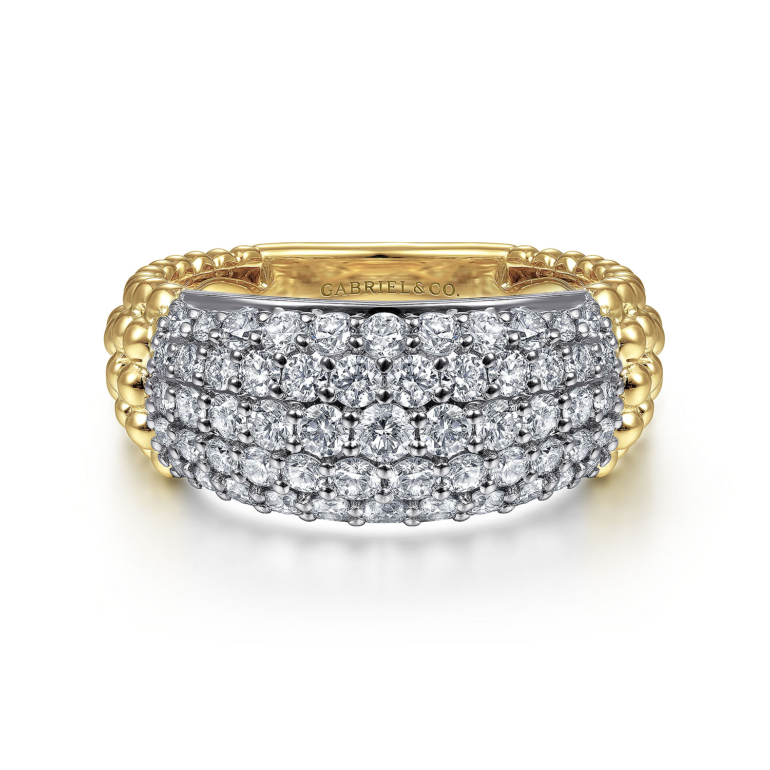 14K White-Yellow Gold Pave Diamond and Bujukan Bead Wide Band, Shop 14k  Yellow & white Gold Bujukan Rings