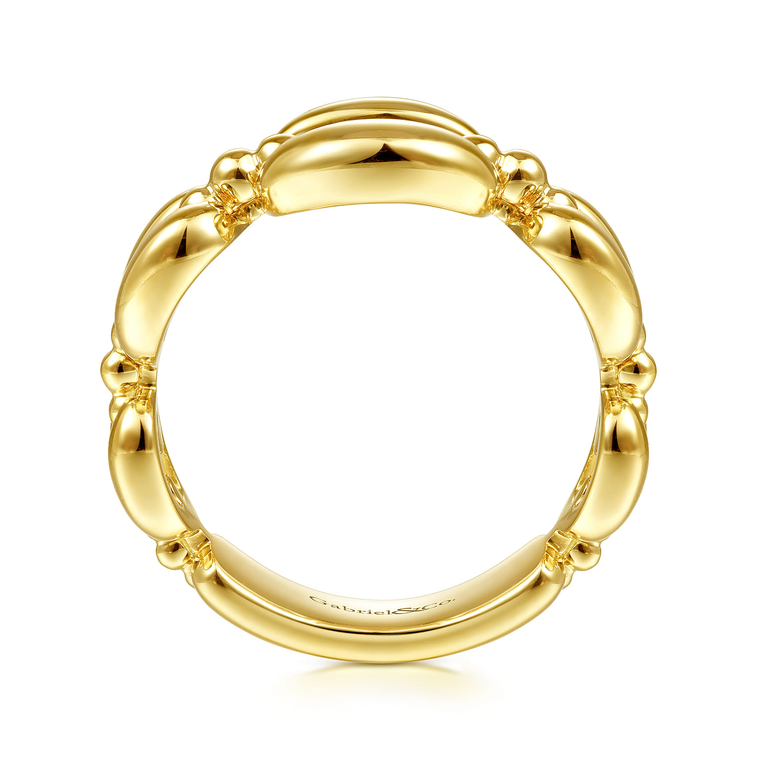 Polished Chain Link Ring with Bujukan Bead Connector in 14K Yellow Gold, photograph 2