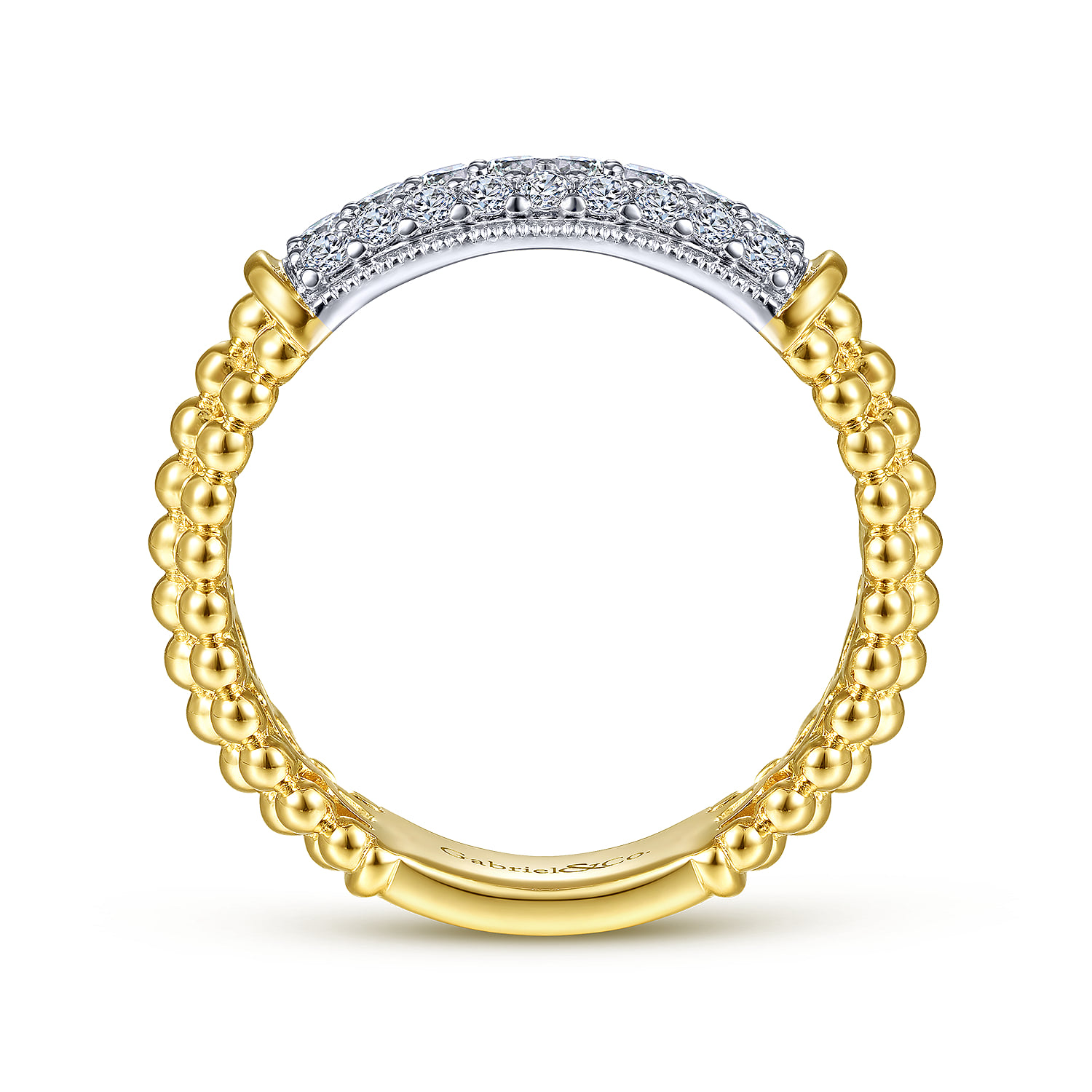 Bujukan Bead Band with Diamond Pave Center Bar in 14K White/Yellow Gold, photograph 2