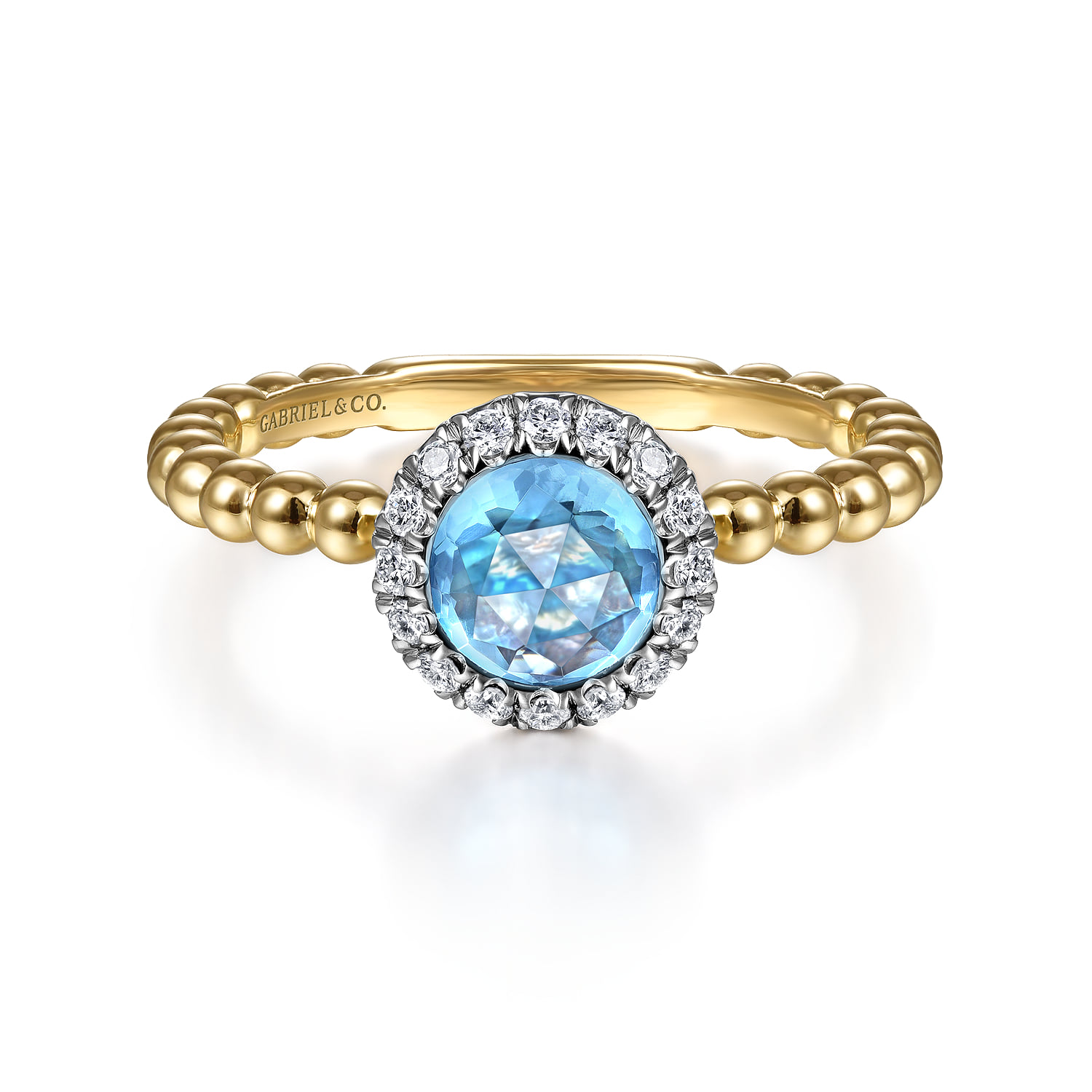 Round Blue Topaz and Diamond Halo Bezel Set Bujukan Promise Ring