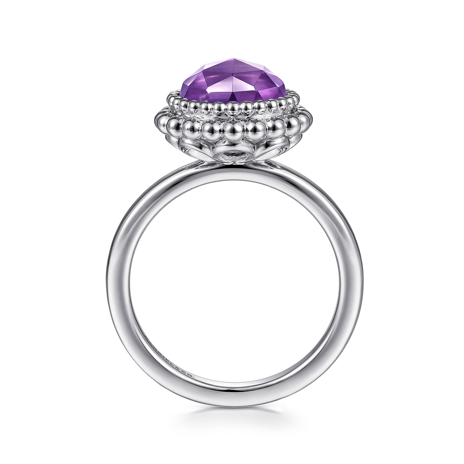 Round Amethyst Bezel Set Ring with Bujukan Bead Halo in Sterling Silver, photograph 2