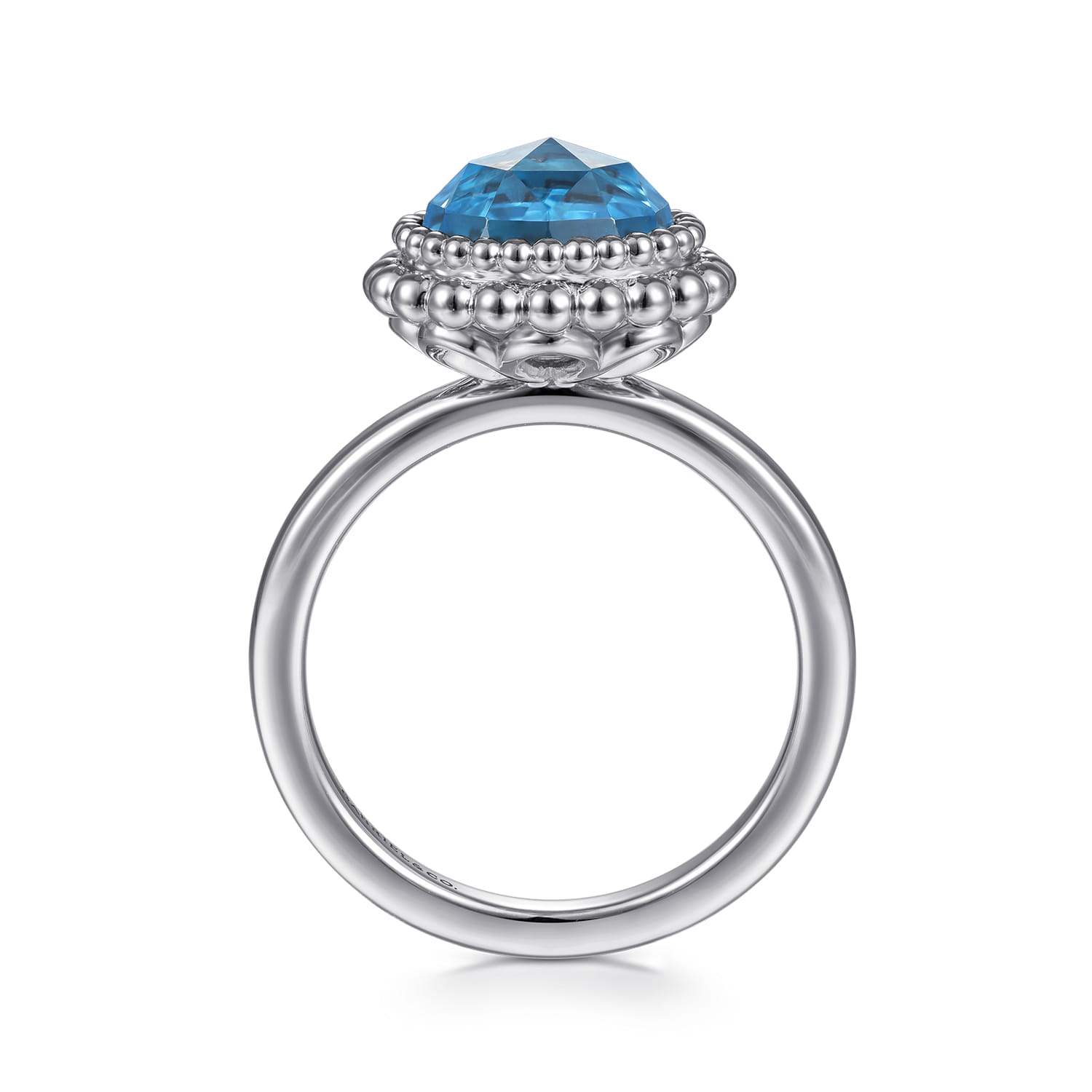 Round Blue Topaz Bezel Set Ring with Bujukan Bead Halo in Sterling Silver, photograph 2