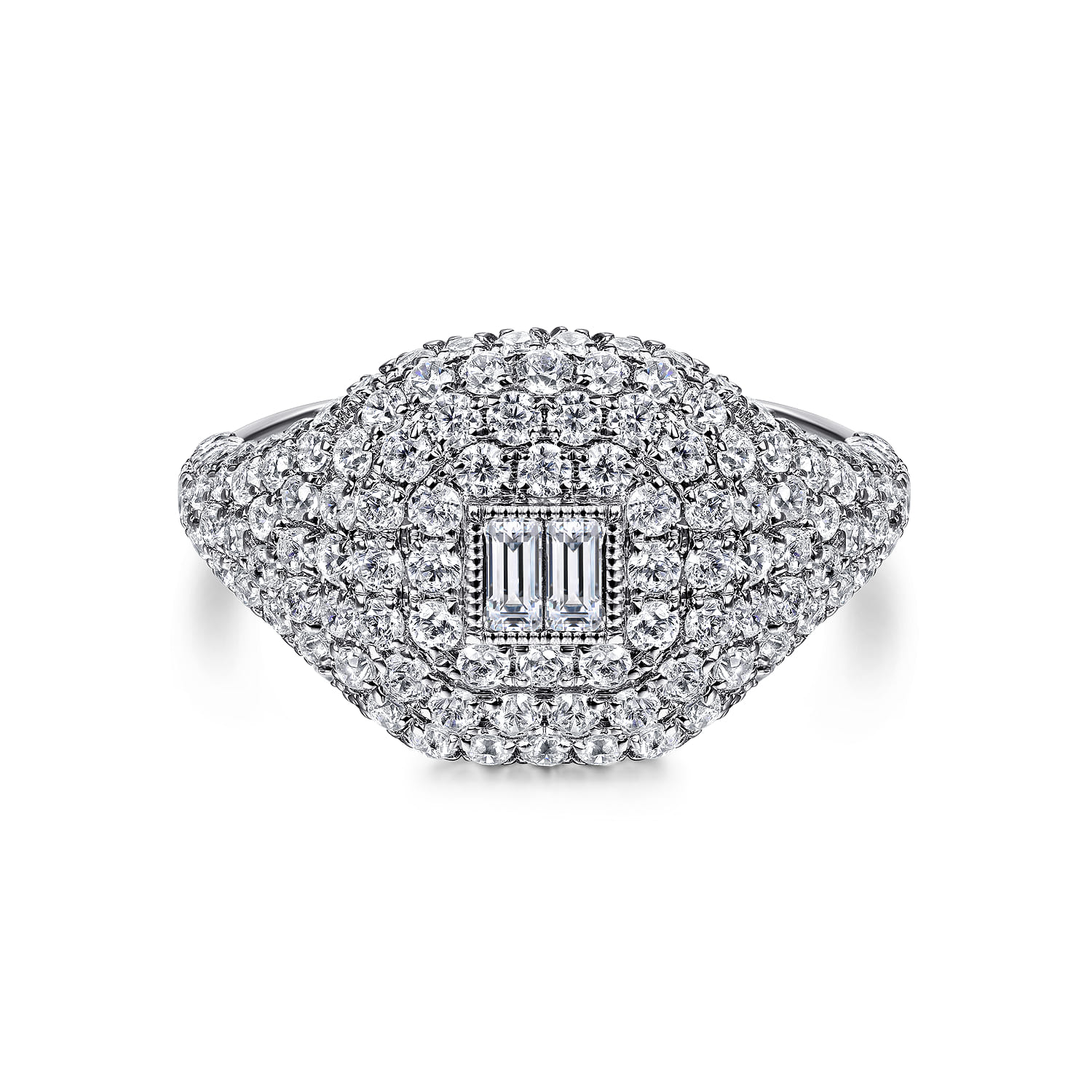Diamond Pave Ring with Baguette Center