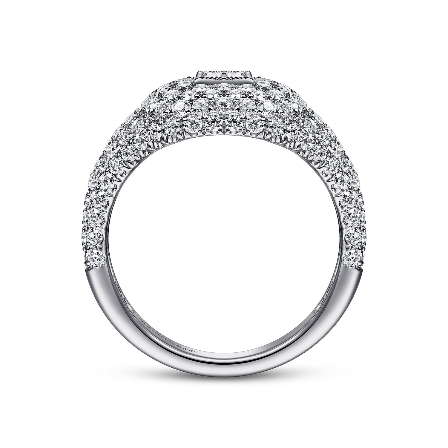 Diamond Pave Ring with Baguette Center in 14K White Gold, photograph 2