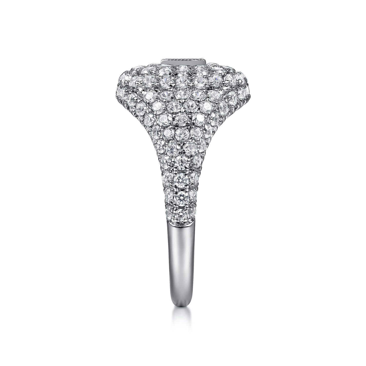 Diamond Pave Ring with Baguette Center in 14K White Gold, photograph 4