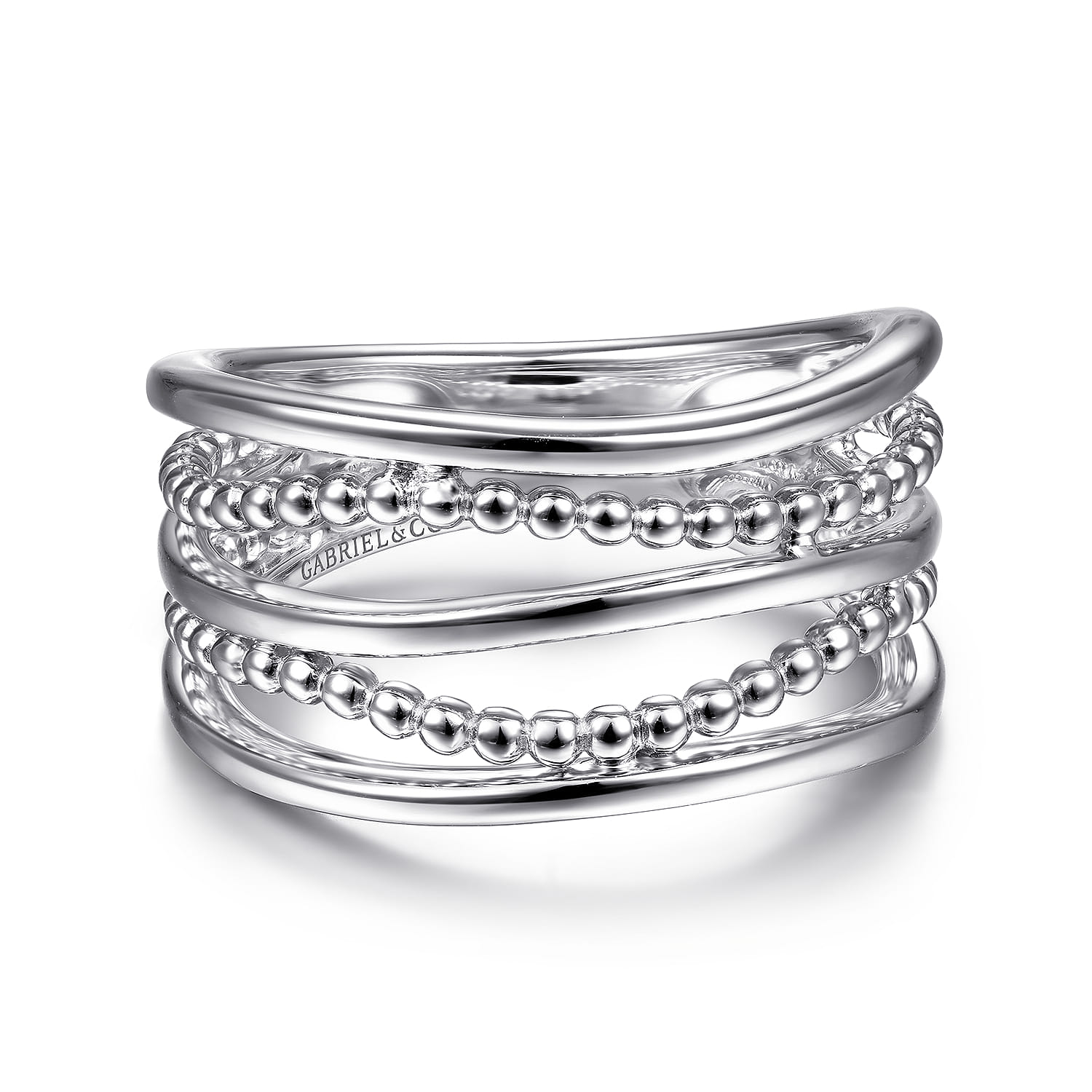 Multi Row Bujukan Bead Curved Wide Band Ring