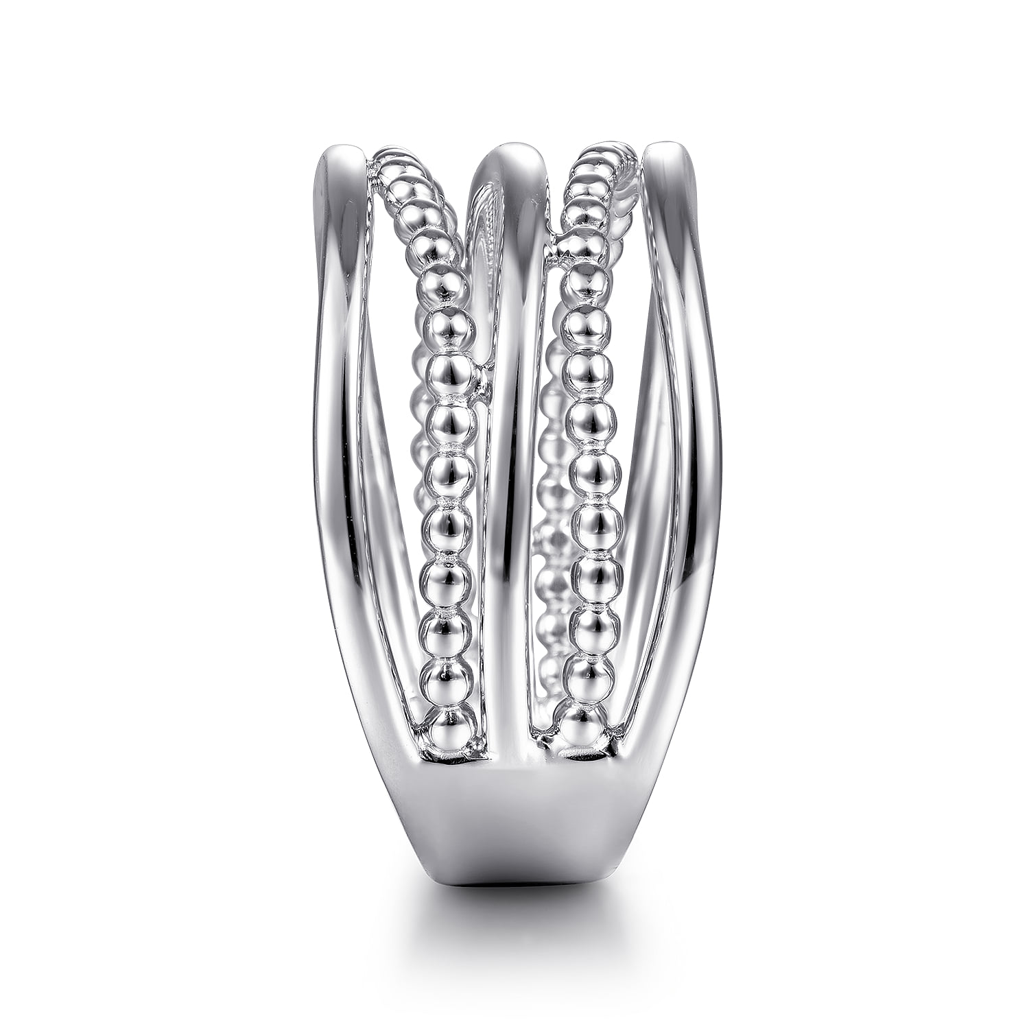 Multi Row Bujukan Bead Curved Wide Band Ring in Sterling Silver, photograph 4