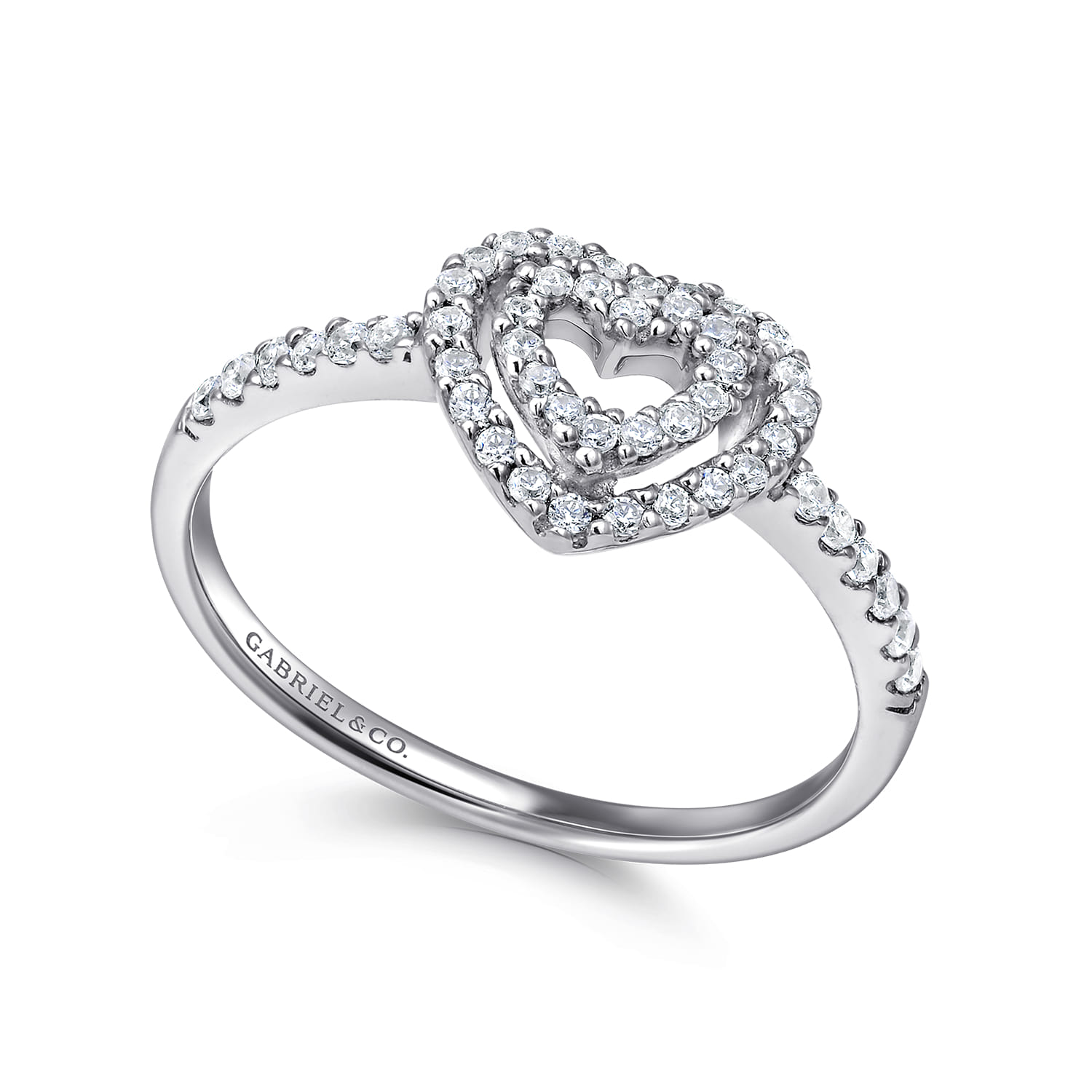 Diamond Double Diamond Promise Ring in 14K White Gold, photograph 3
