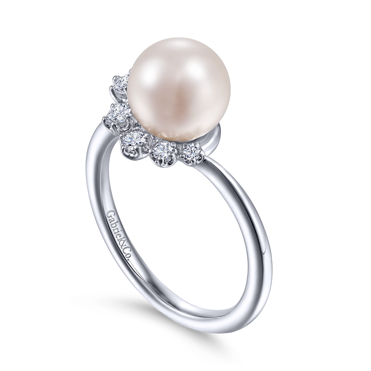 Pearl Ring with Diamond Accent in 14K White Gold, photograph 3
