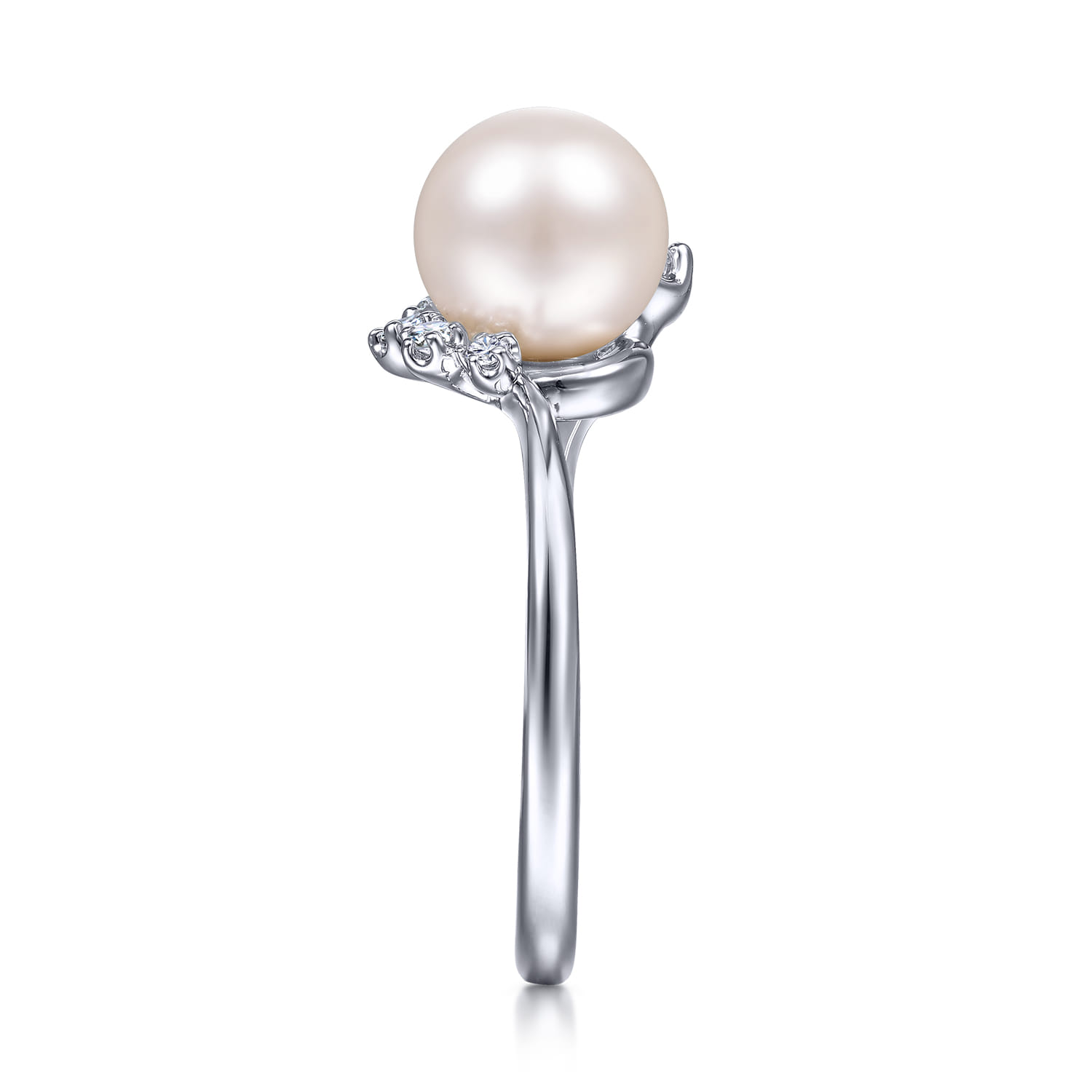 Pearl Ring with Diamond Accent in 14K White Gold, photograph 4