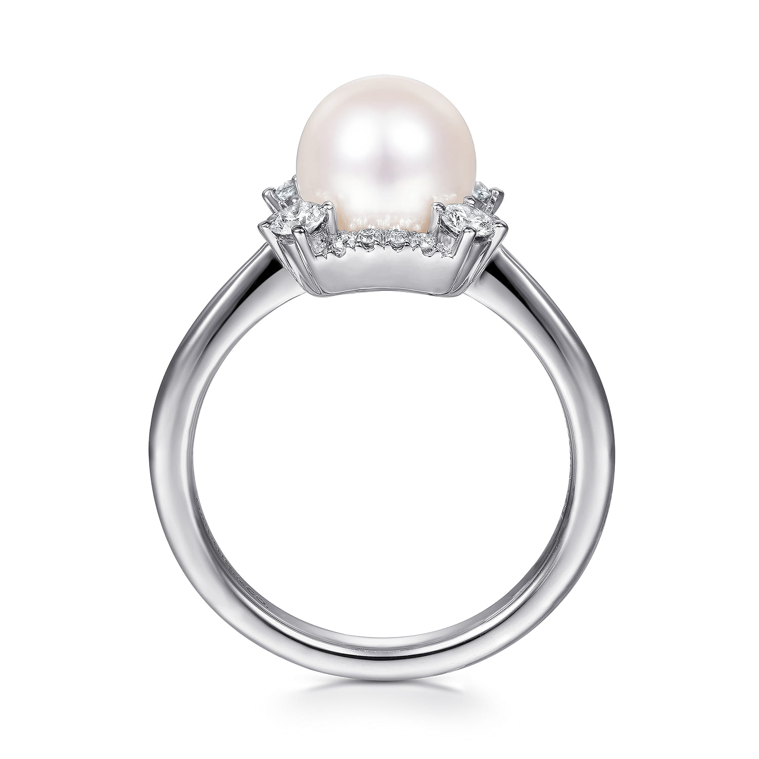 Pearl Ring with Diamond Halo in 14K White Gold, photograph 2