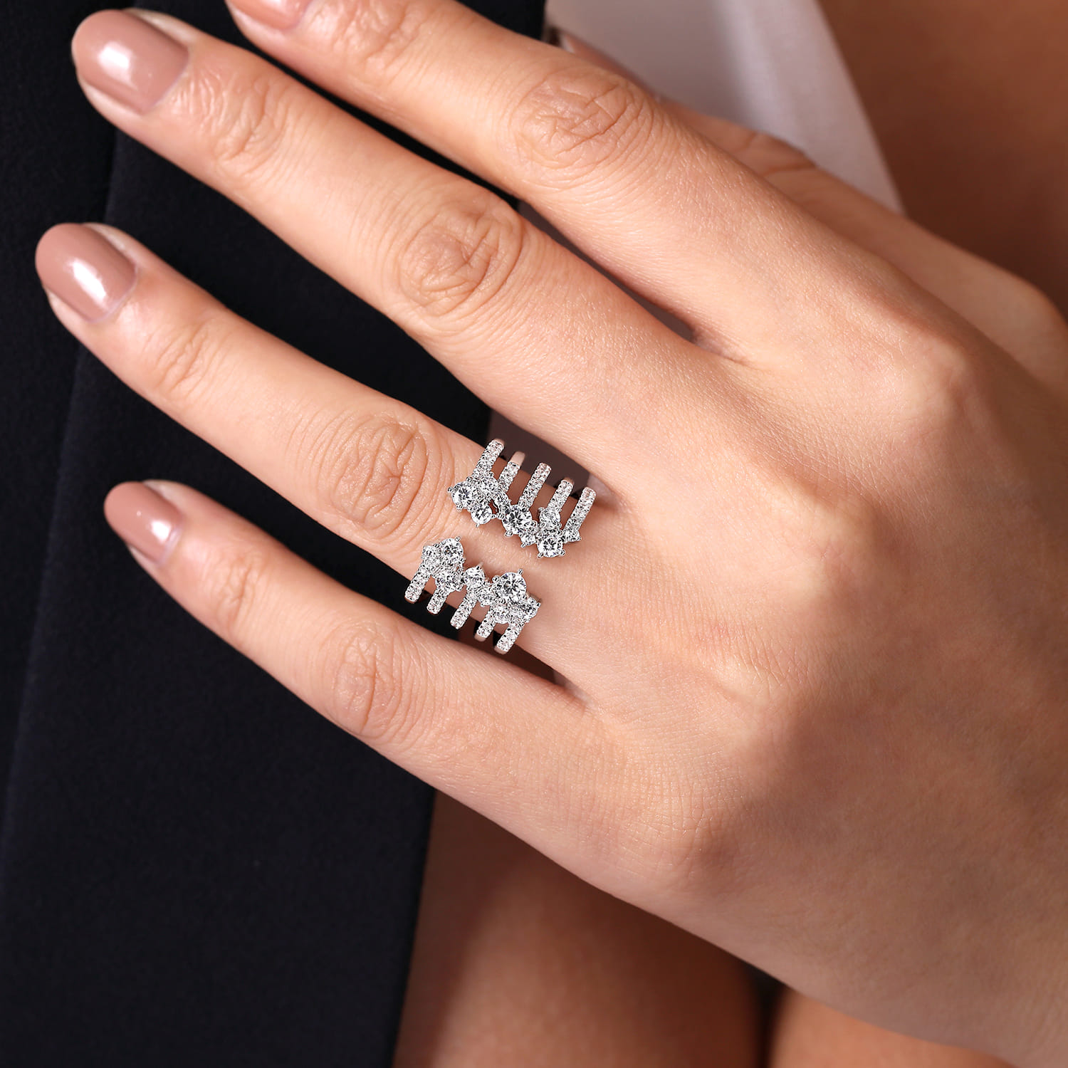 Multi Row Diamond Statement Ring in 18K White Gold, photograph 5