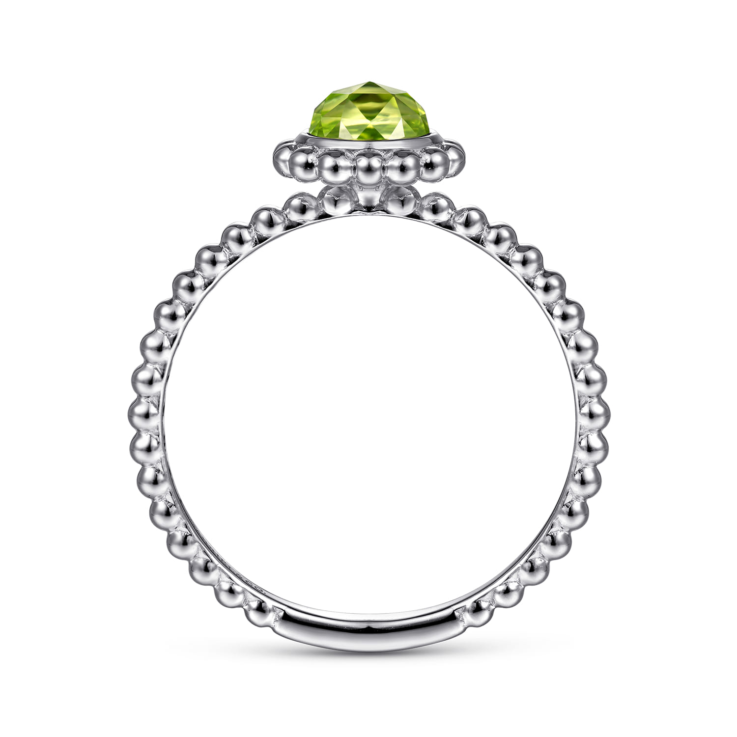 Round Peridot Bujukan Beaded Promise Ring in 14K White Gold, photograph 2