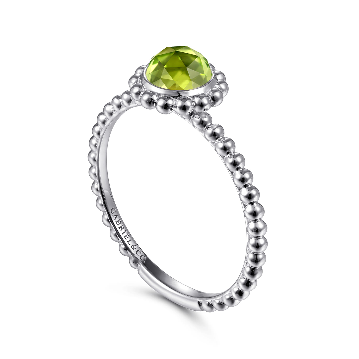 Round Peridot Bujukan Beaded Promise Ring in 14K White Gold, photograph 3