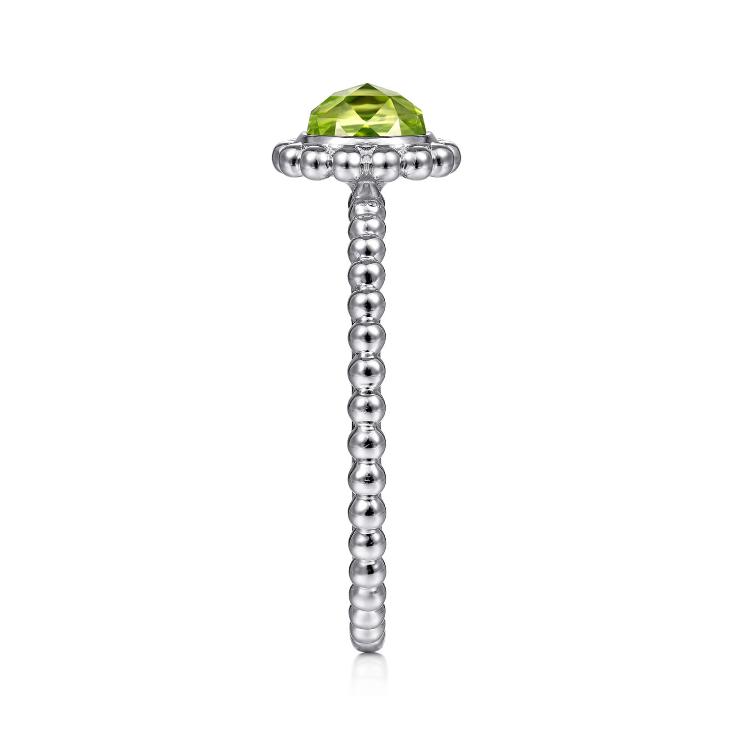 Round Peridot Bujukan Beaded Promise Ring in 14K White Gold, photograph 4