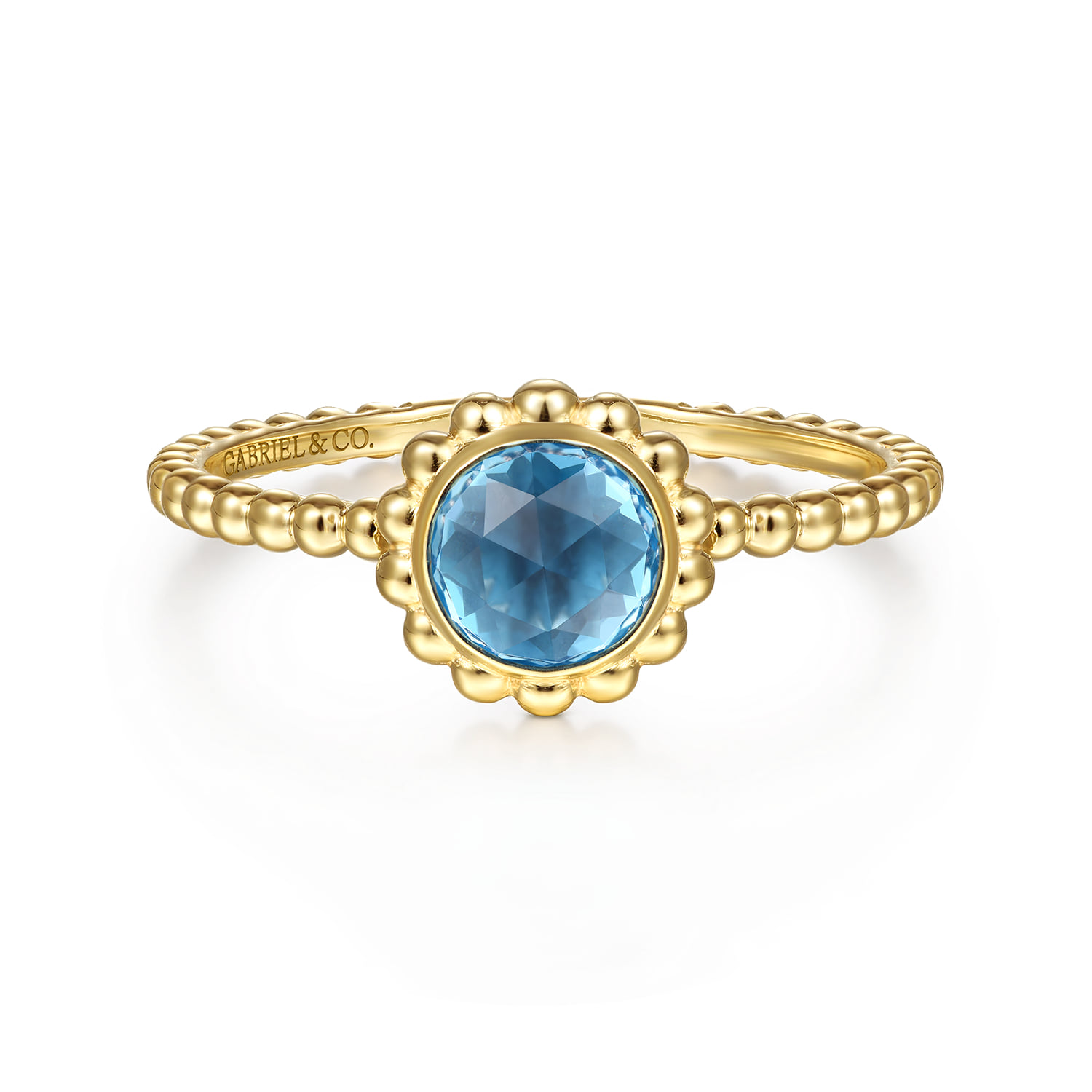 Round Blue Topaz Bujukan Beaded Promise Ring