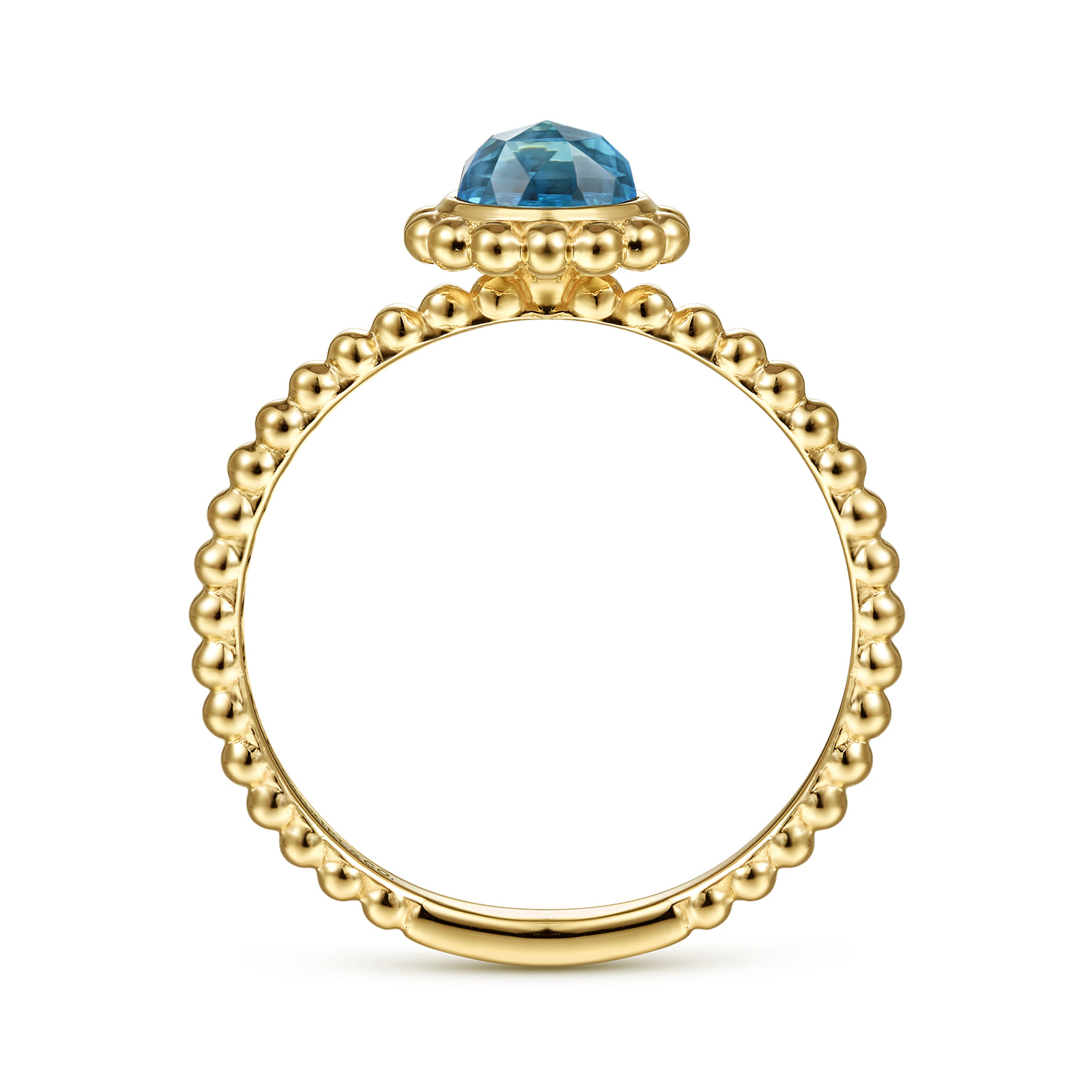 Round Blue Topaz Bujukan Beaded Promise Ring in 14K Yellow Gold, photograph 2