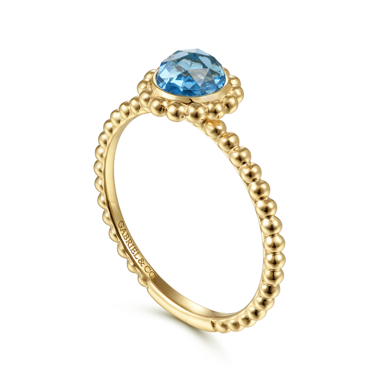 Round Blue Topaz Bujukan Beaded Promise Ring in 14K Yellow Gold, photograph 3