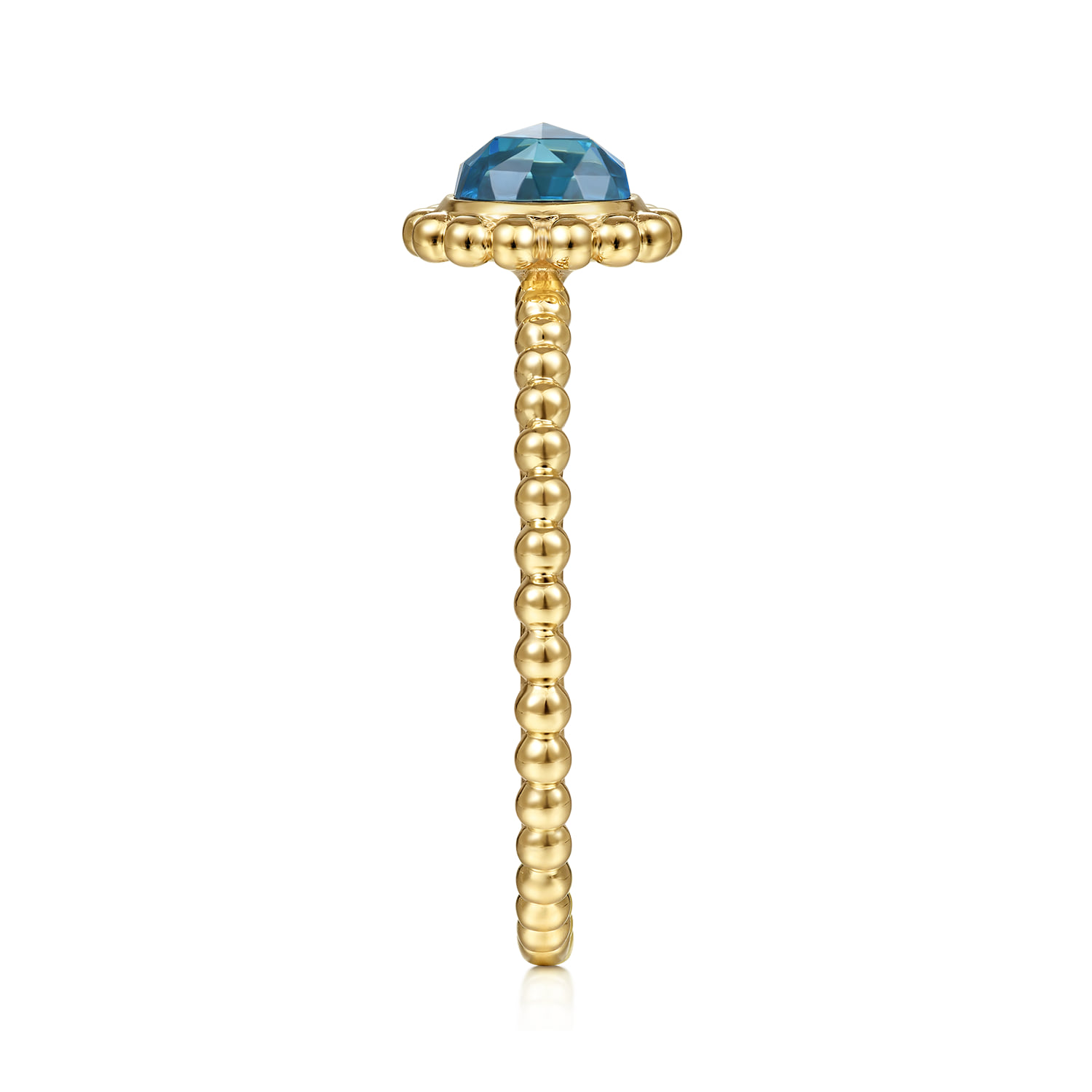 Round Blue Topaz Bujukan Beaded Promise Ring in 14K Yellow Gold, photograph 4