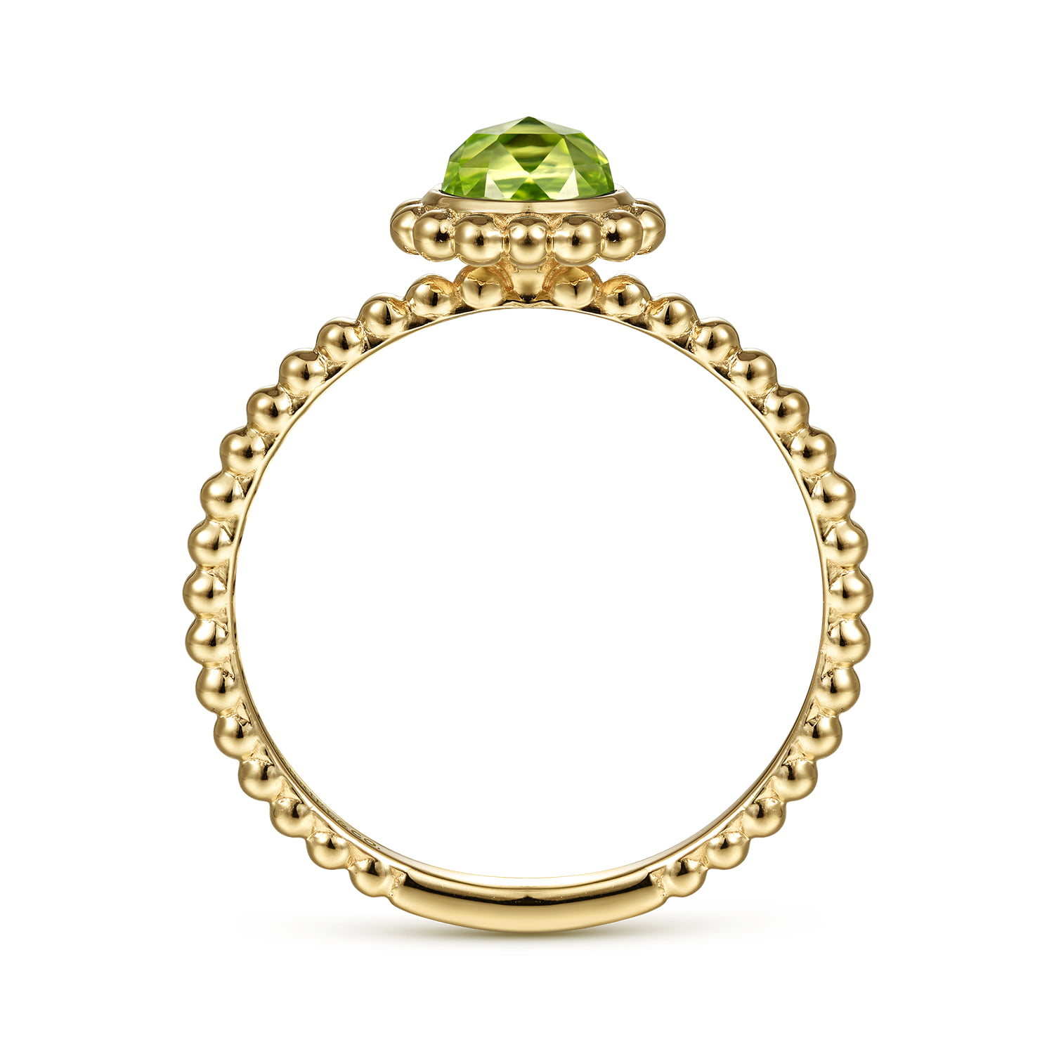 Round Peridot Bujukan Beaded Promise Ring in 14K Yellow Gold, photograph 2