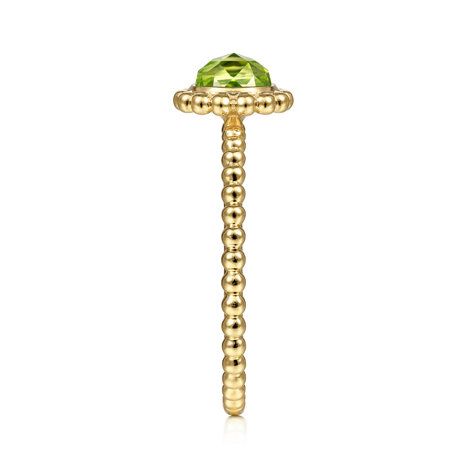 Round Peridot Bujukan Beaded Promise Ring in 14K Yellow Gold, photograph 4