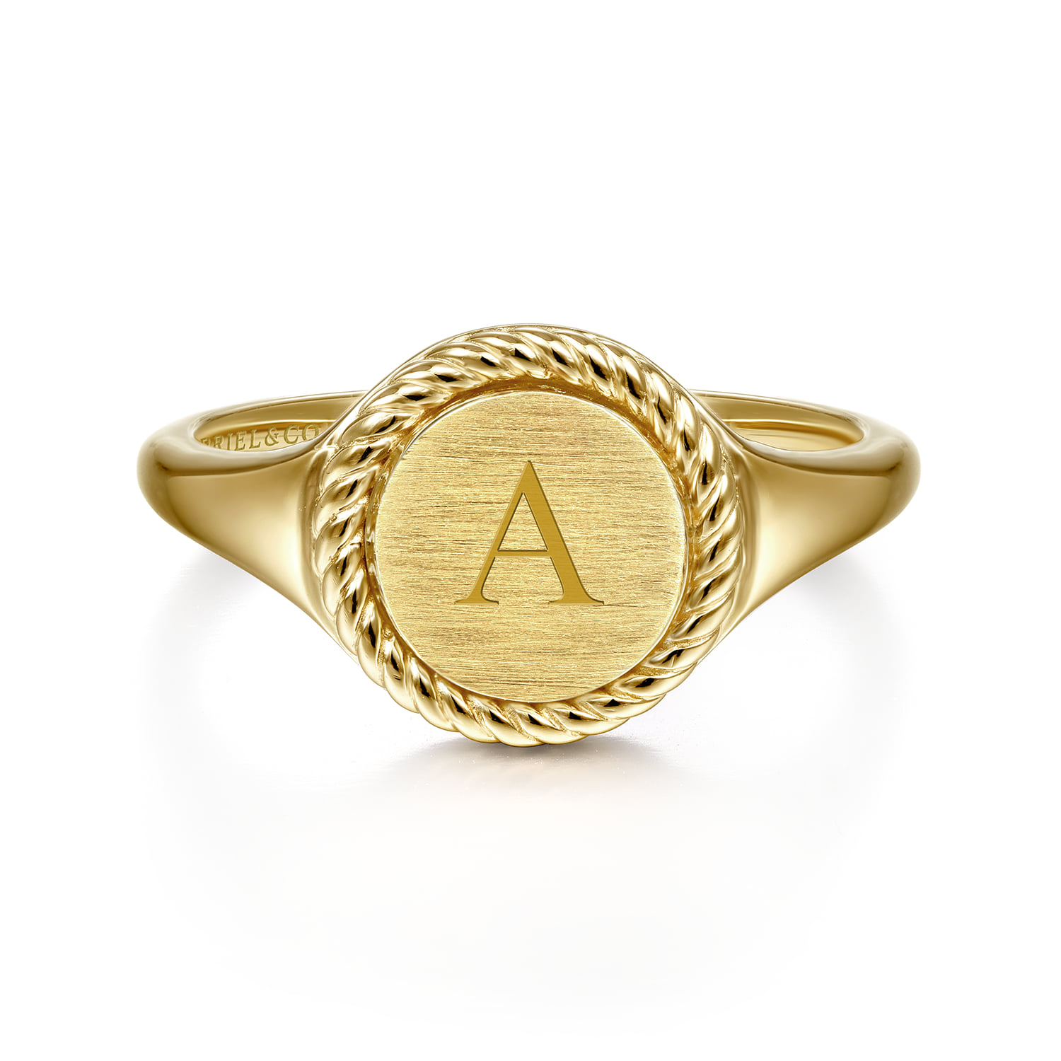 Signet Ring with Twisted Rope Frame in 14K Yellow Gold, photograph 6