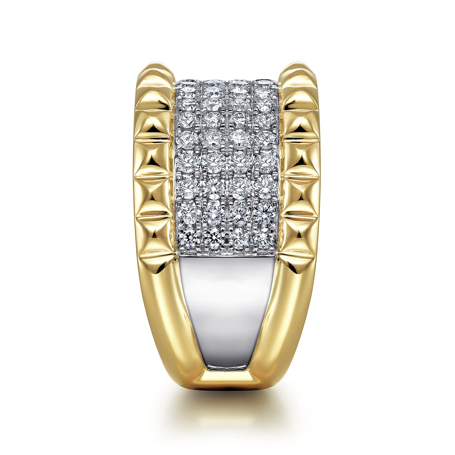 Wide Diamond and Pyramid Ring in 14K White/Yellow Gold, photograph 4