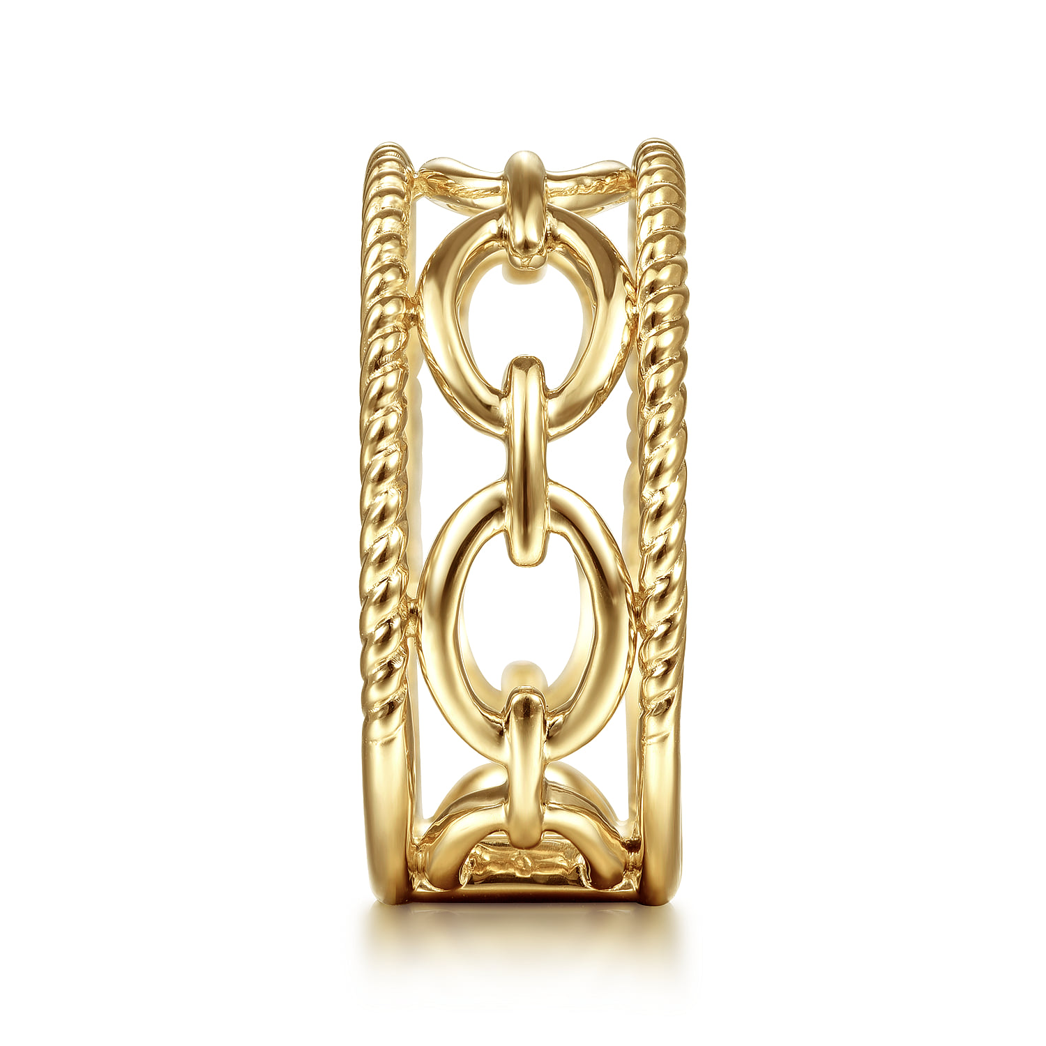 Chain Link Ring with Twisted Rope Frame in 14K Yellow Gold, photograph 4
