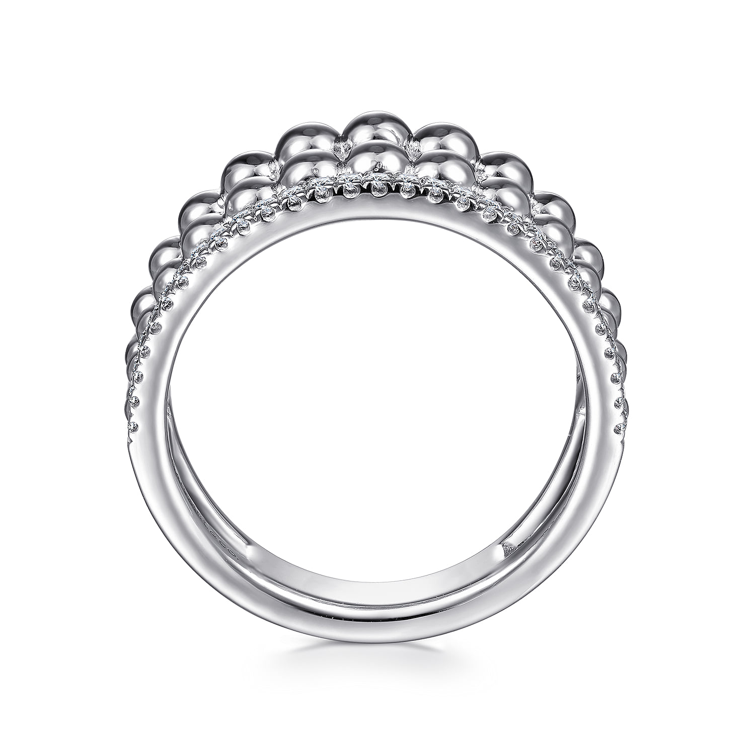 White Sapphire Bujukan Wide Band Ring in Sterling Silver, photograph 2