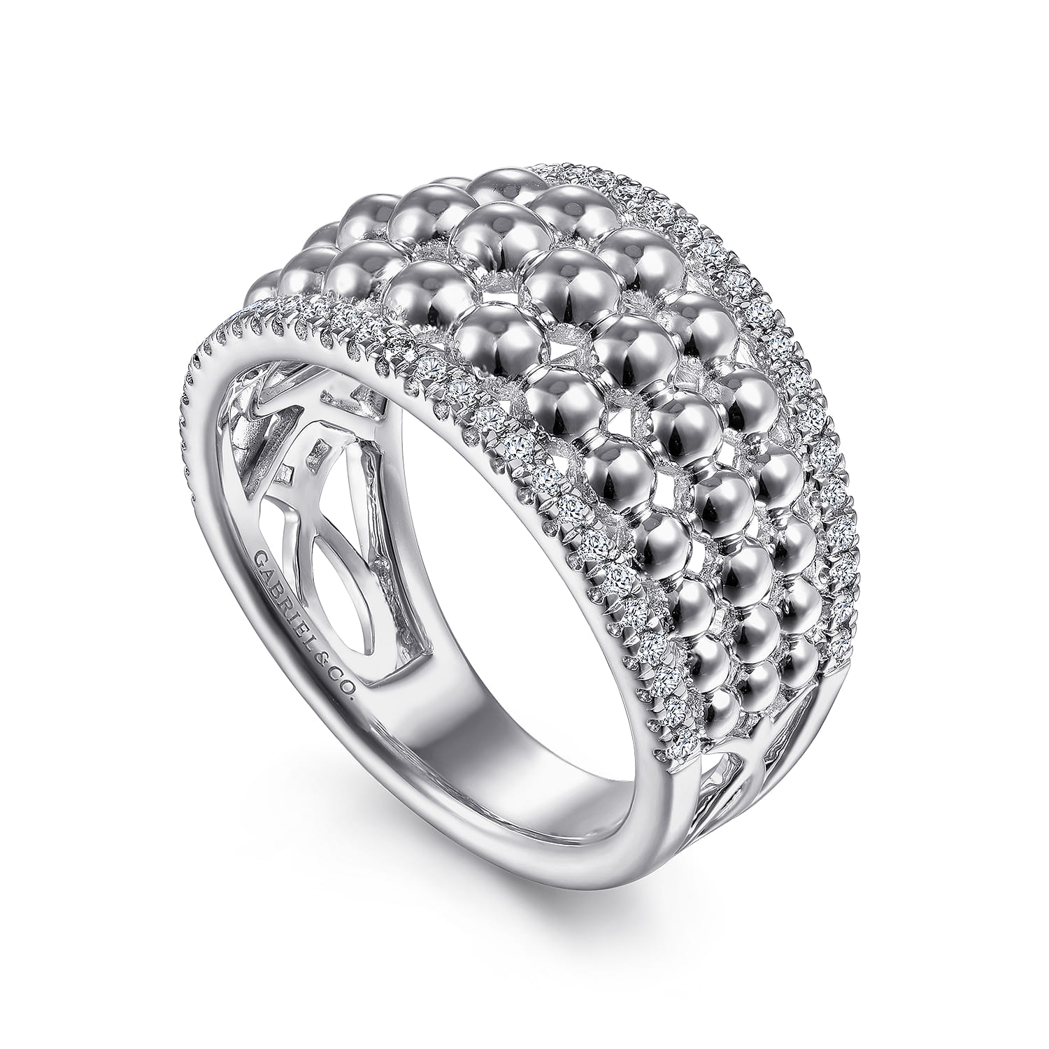 White Sapphire Bujukan Wide Band Ring in Sterling Silver, photograph 3