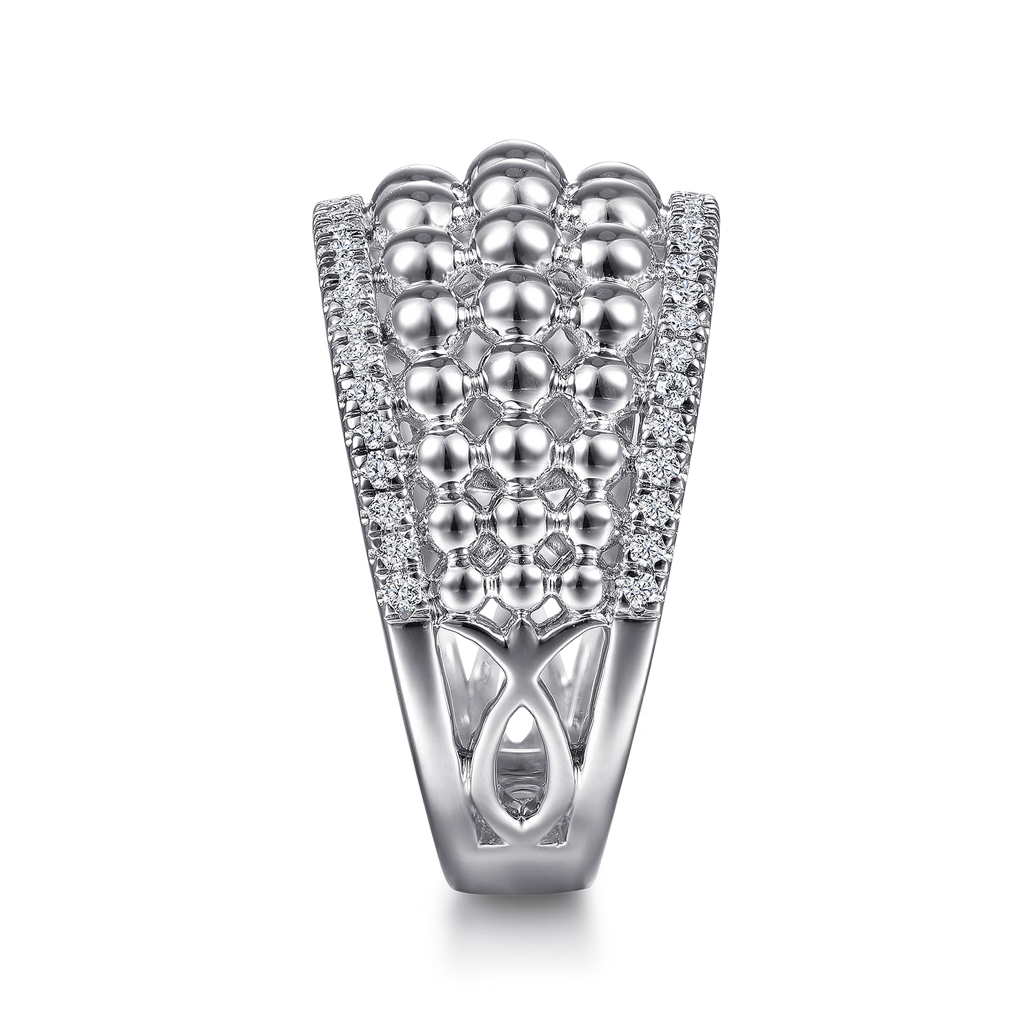White Sapphire Bujukan Wide Band Ring in Sterling Silver, photograph 4