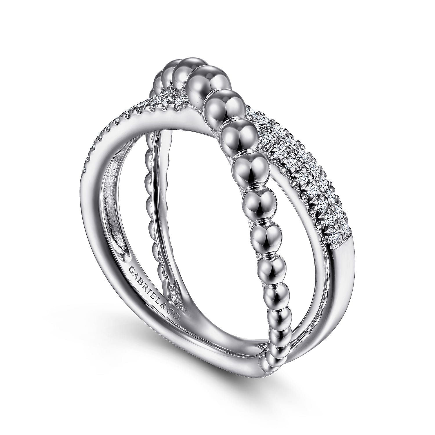 White Sapphire Bujukan Criss Cross Ring in Sterling Silver, photograph 3