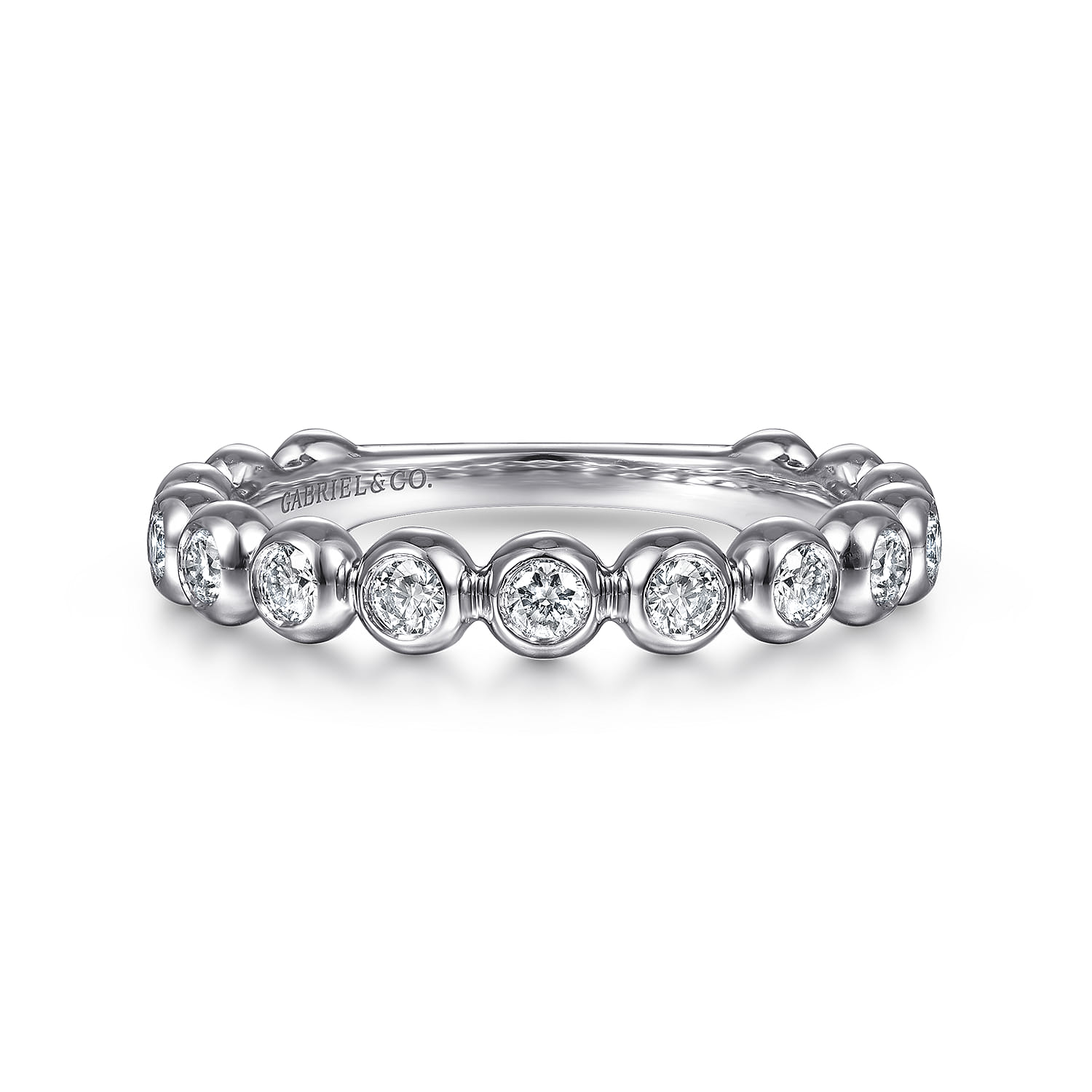 Bezel Set Diamond Ring Band in 14K White Gold