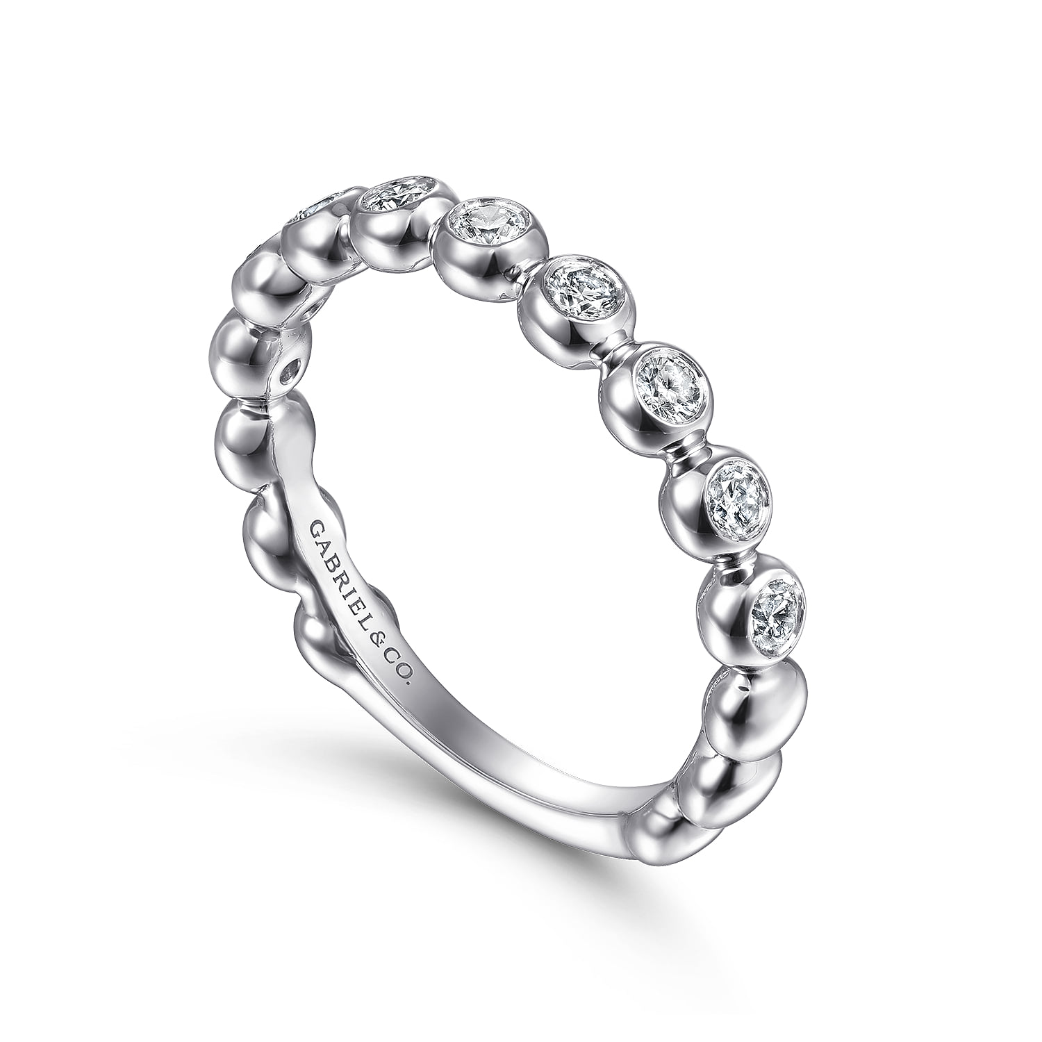 Bezel Set Diamond Ring Band in 14K White Gold, photograph 3