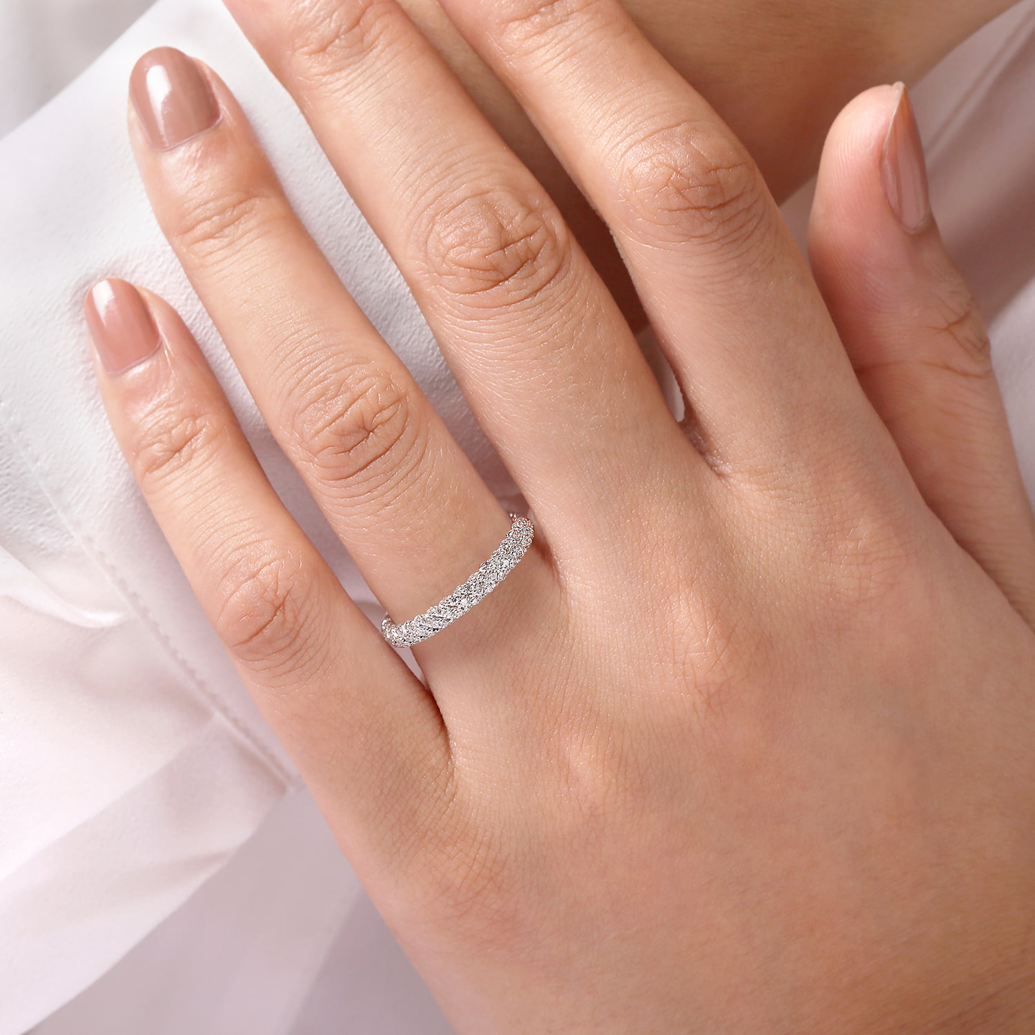 Diamond Pave Band in 14K White Gold, photograph 5