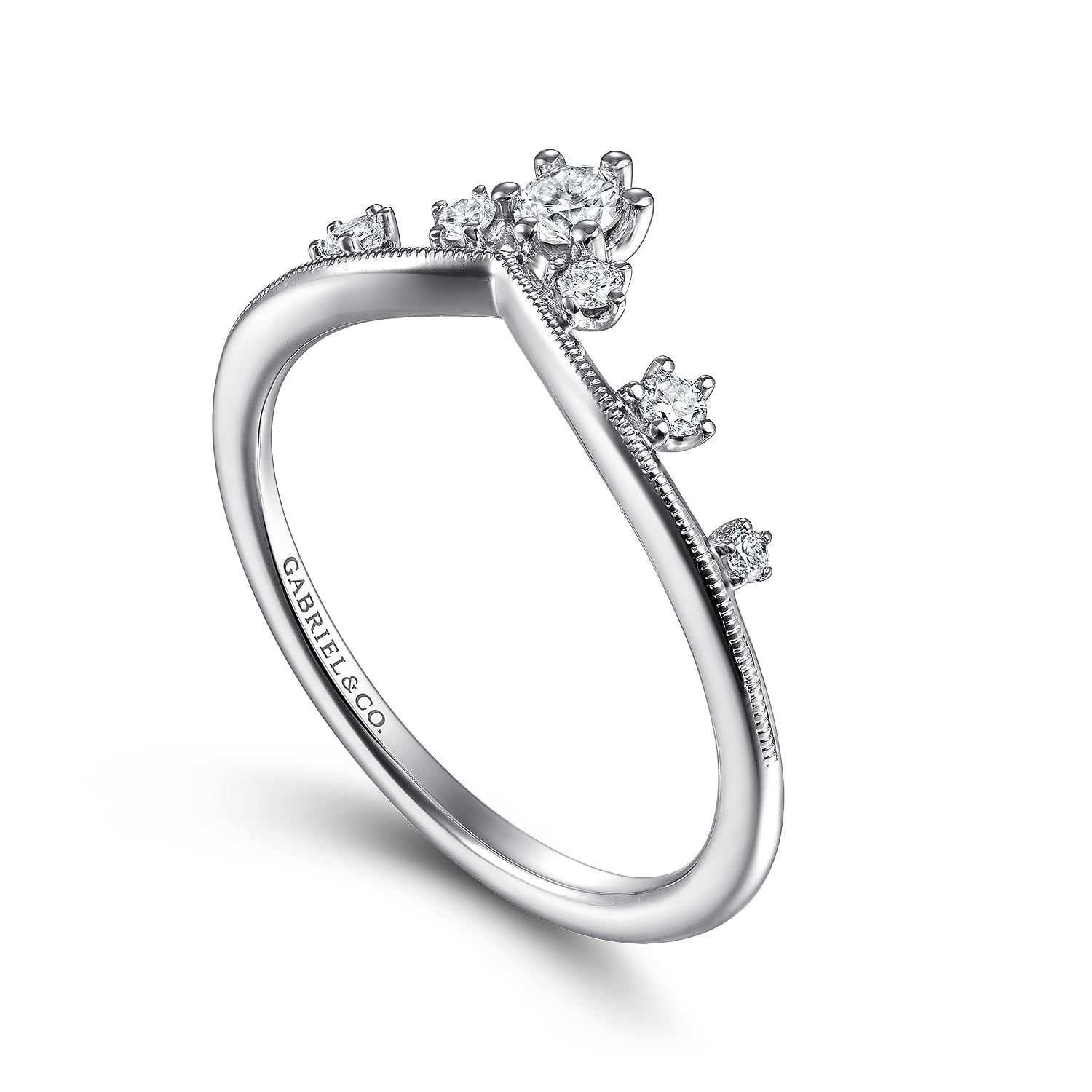 Diamond Chevron Ring in 14K White Gold, photograph 3
