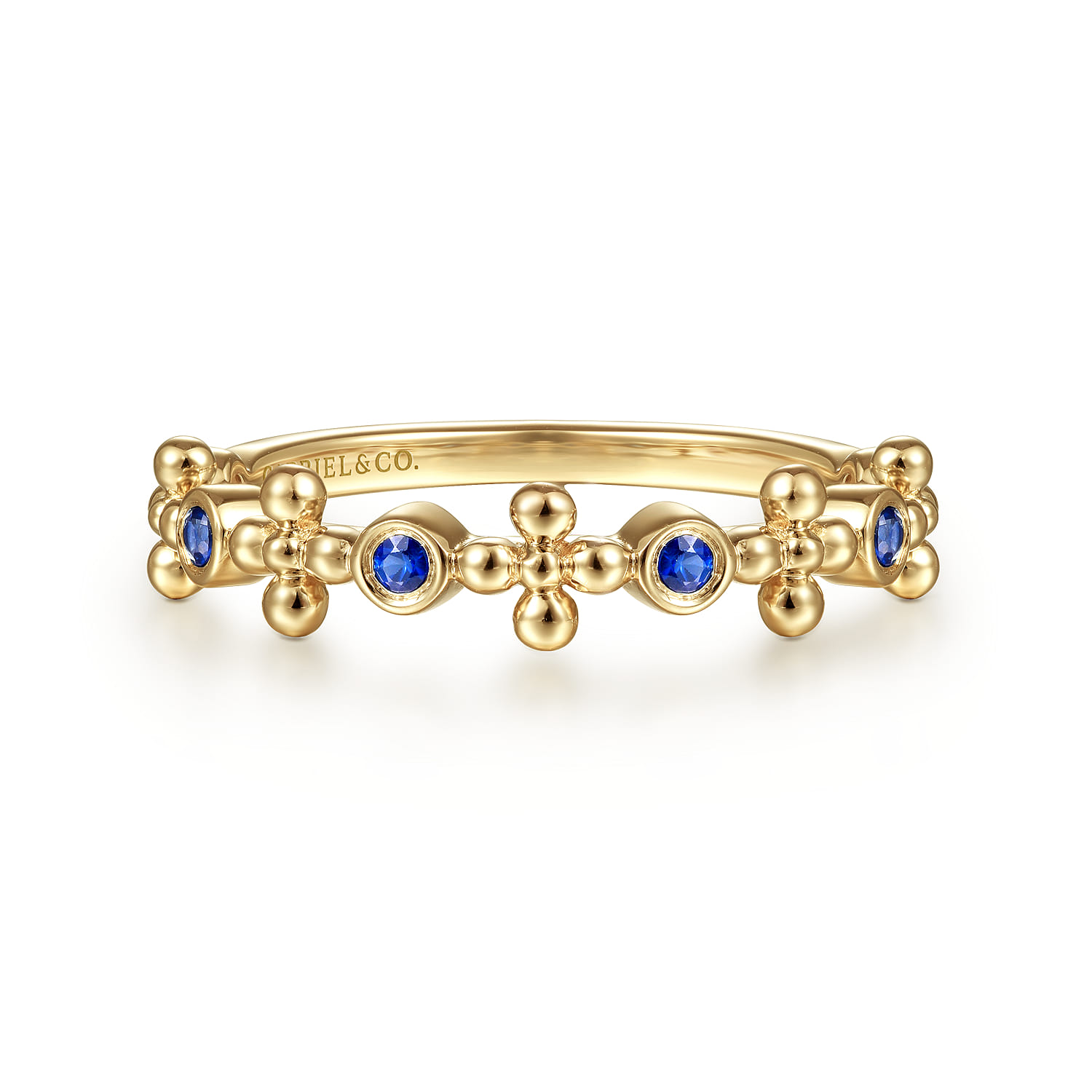 Sapphire and Bujukan Bead Station Ring in 14K Yellow Gold