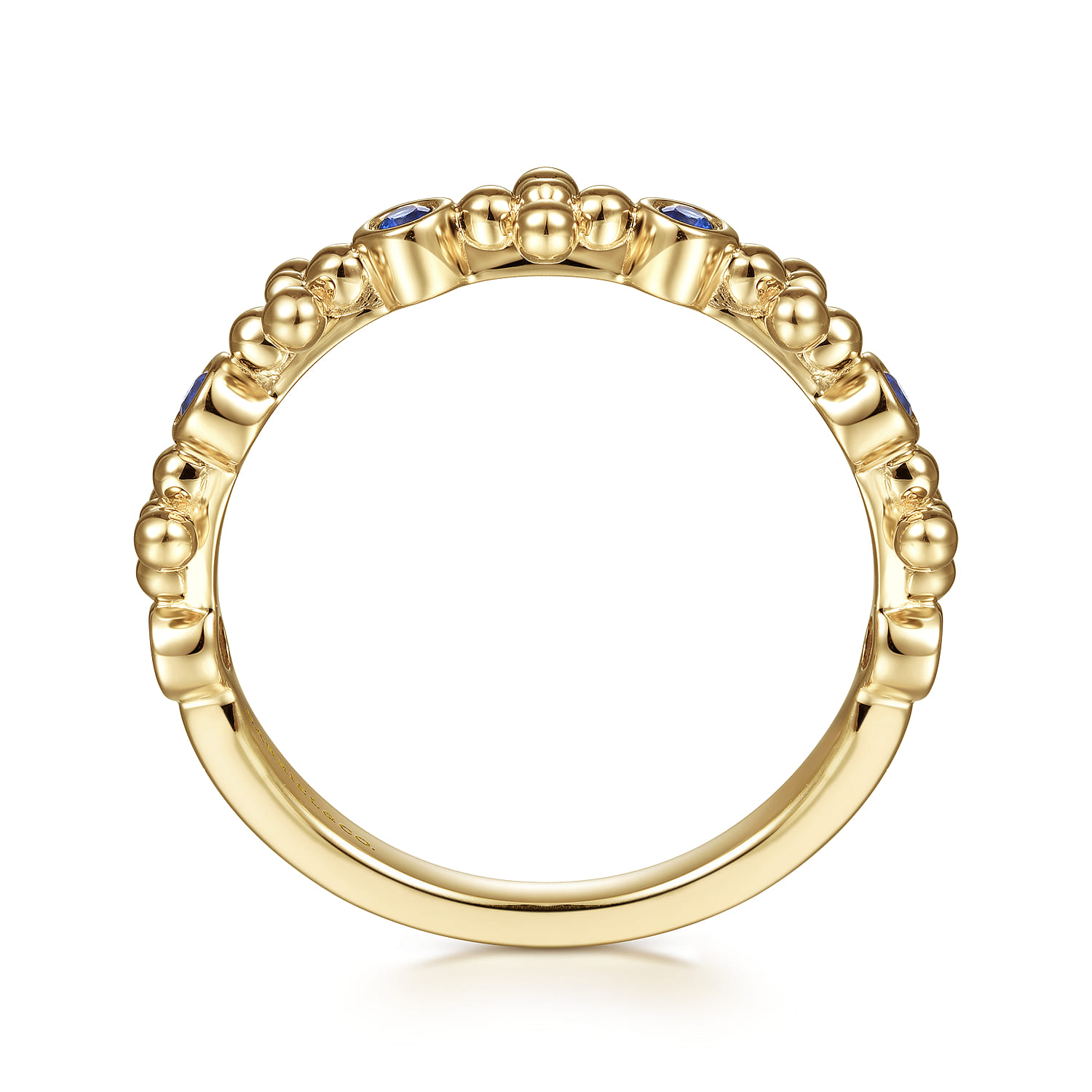 Sapphire and Bujukan Bead Station Ring in 14K Yellow Gold, photograph 2